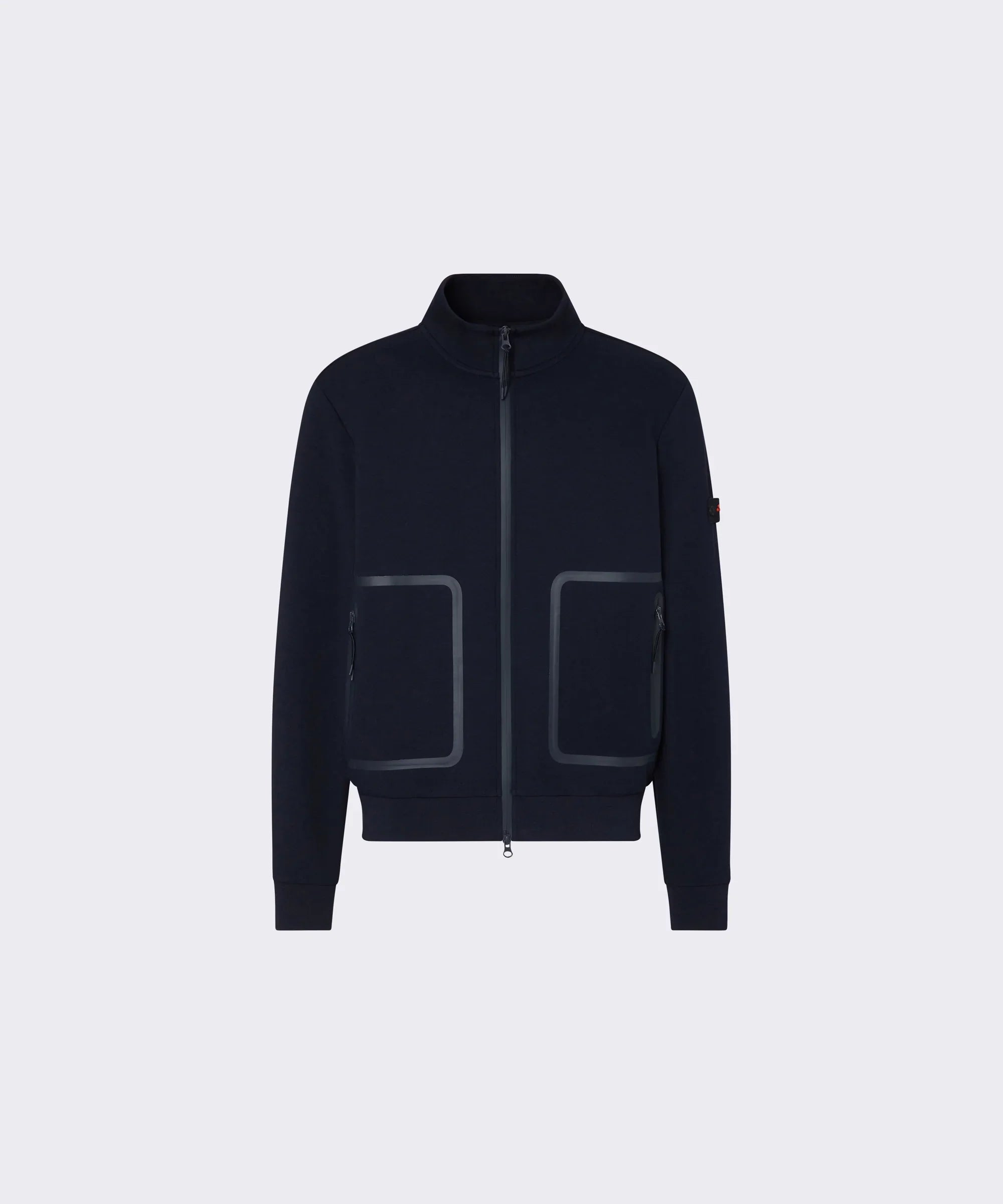 Felpa uomo blu navy con zip e tasche frontali, stile casual Made in Italy