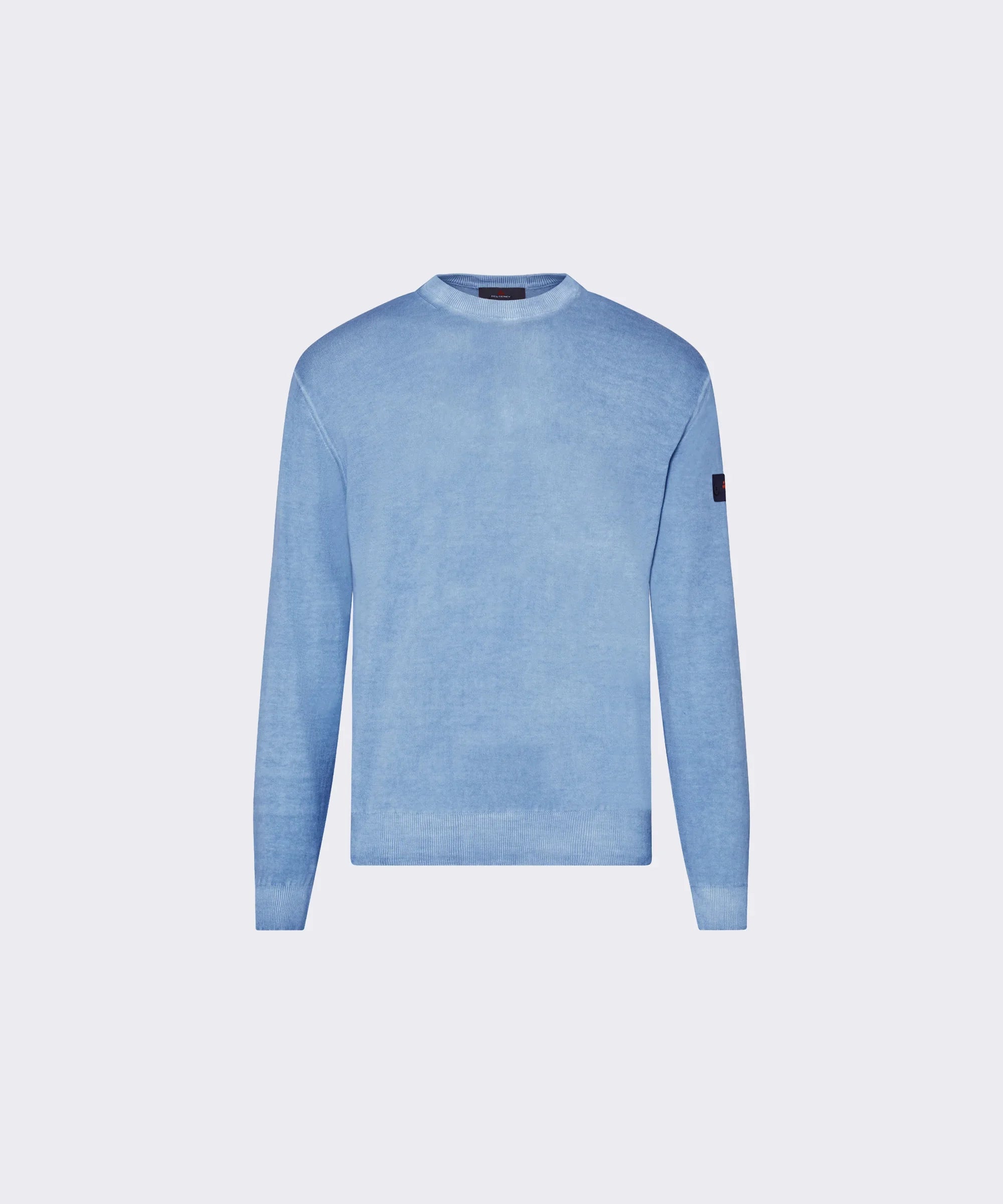 Maglione uomo azzurro a maniche lunghe, girocollo, stile casual elegante
