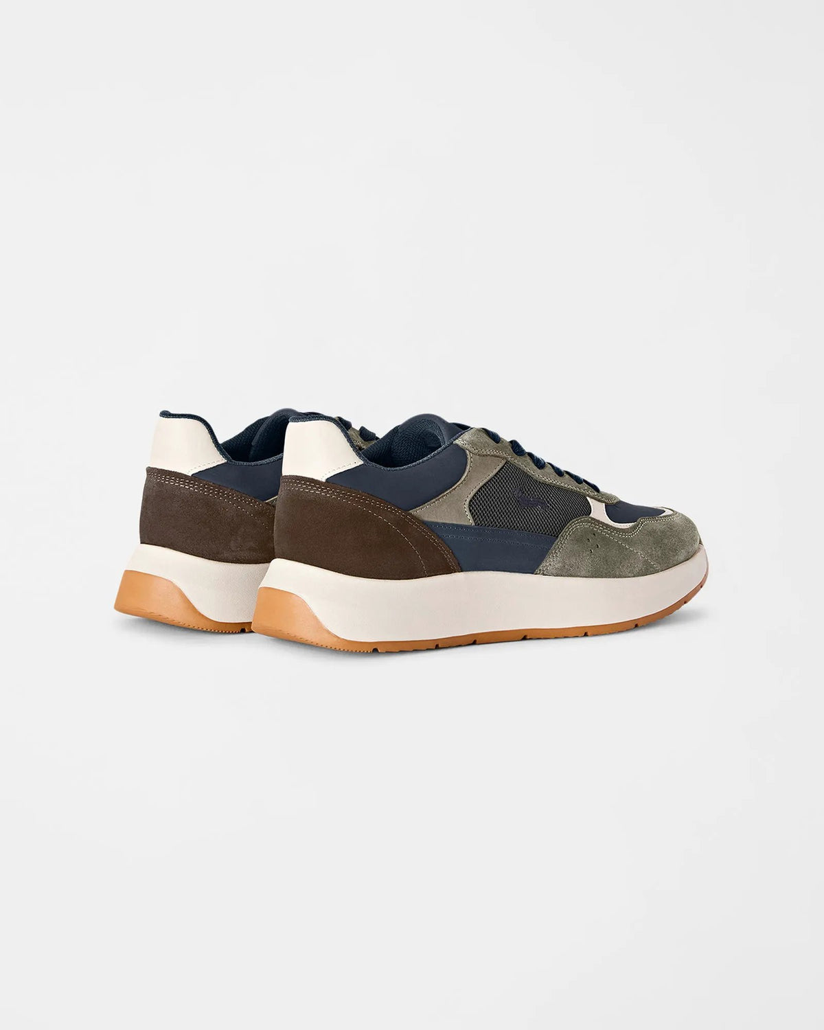 Sneaker uomo Harmont & Blaine EFM262.081 camoscio e mesh tecnico beige e blu - Vista retro e profilo