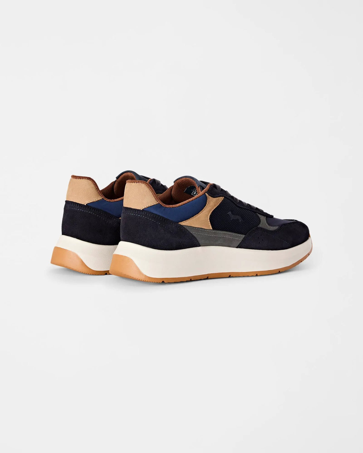 Sneakers uomo Harmont&Blaine EFM262.081.BE0.A6 in camoscio e ripstop blu - Vista posteriore con dettaglio tallone