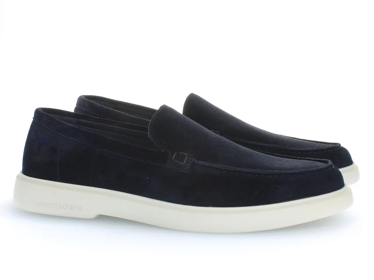 Mocassini uomo in suede blu con suola chiara, calzature eleganti casual