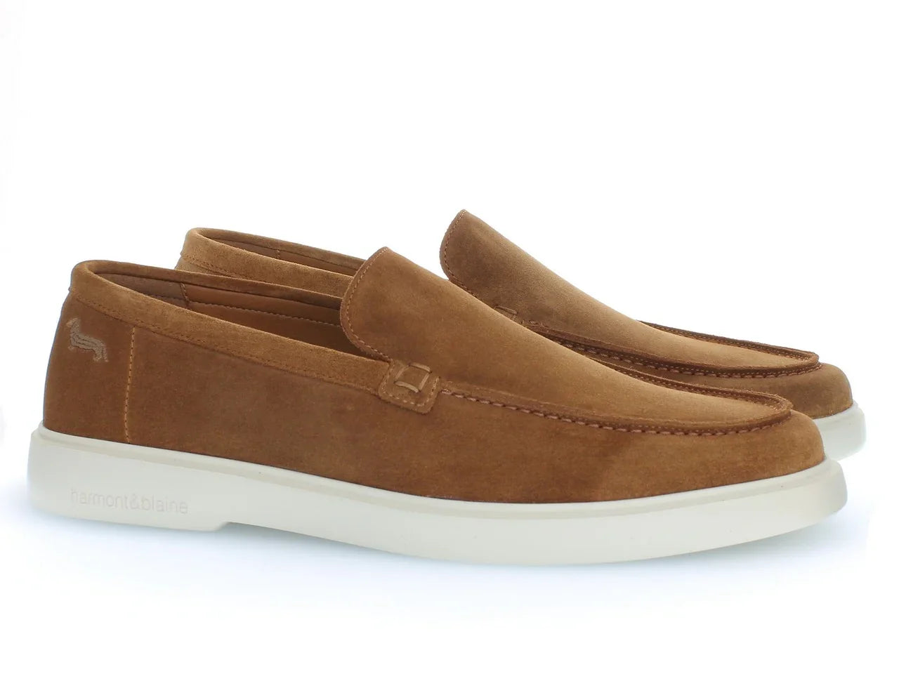 Mocassini uomo in suede marrone con suola bianca, calzature eleganti casual