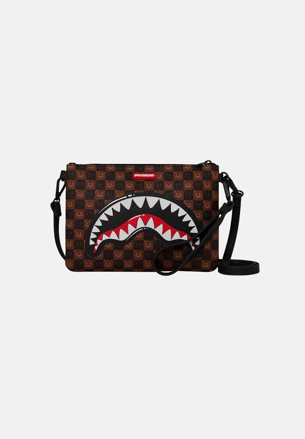 SPRAYGROUND B9307  CLUTCH SHARKS IN PARIS WTF BUBBLE BROWN CHECK CROSSOVER