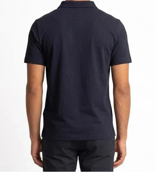 Polo uomo blu manica corta vista posteriore, abbigliamento casual elegante