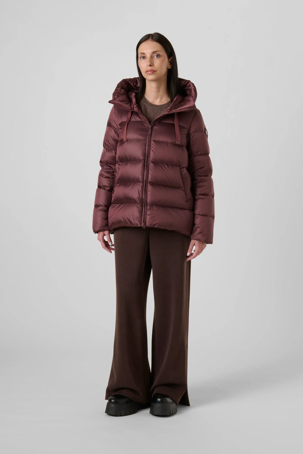 Piumino donna Bomboogie Rome Jacket Berry Chocolate 481 - Vista posteriore con cappuccio