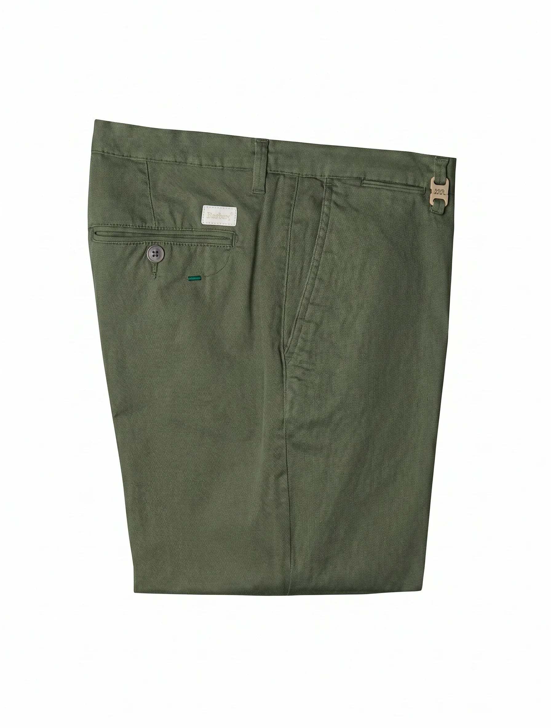 Pantaloni uomo verde militare, tasca posteriore con bottone, abbigliamento elegante uomo
