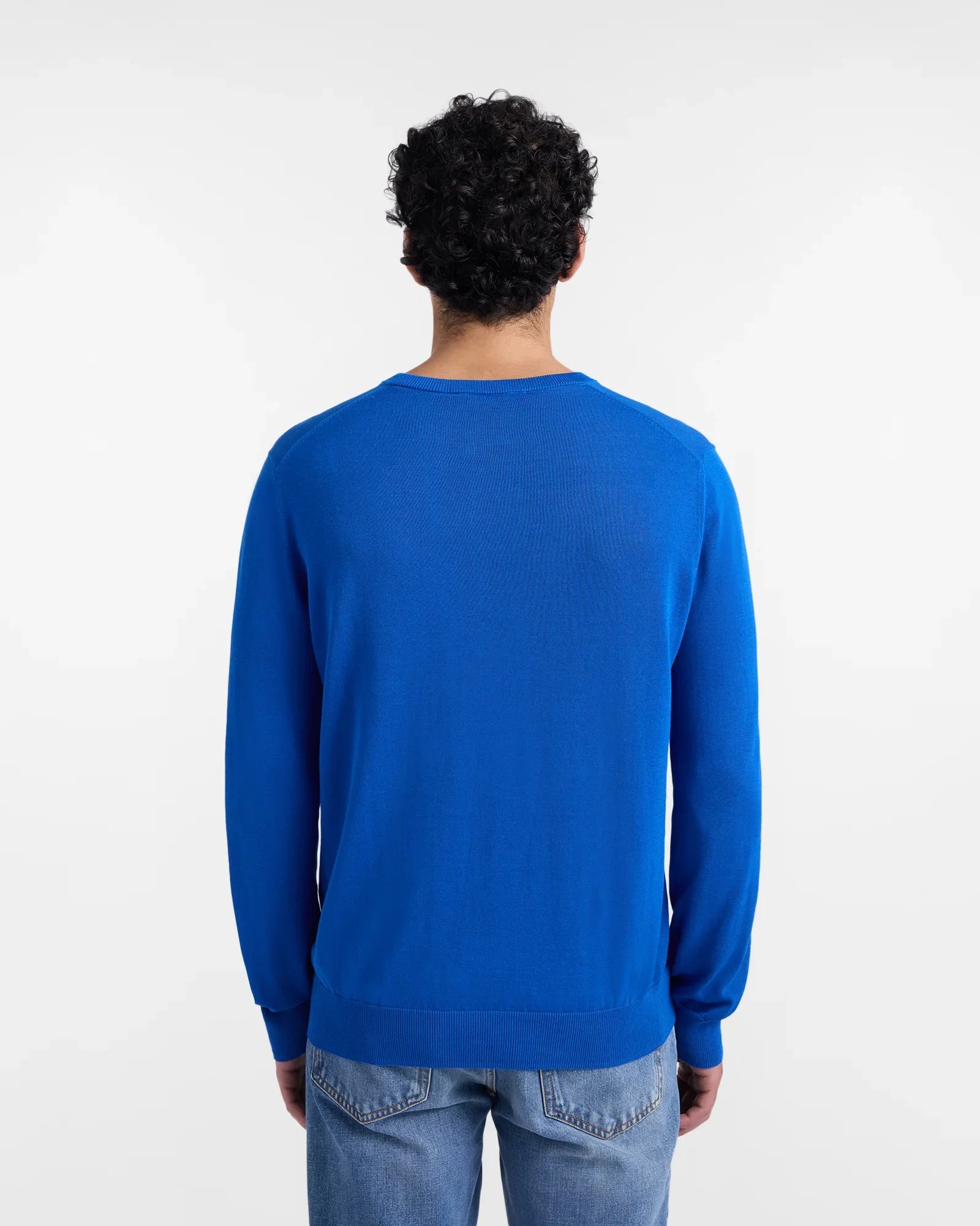 Maglione uomo blu a maniche lunghe, retro, abbigliamento casual
