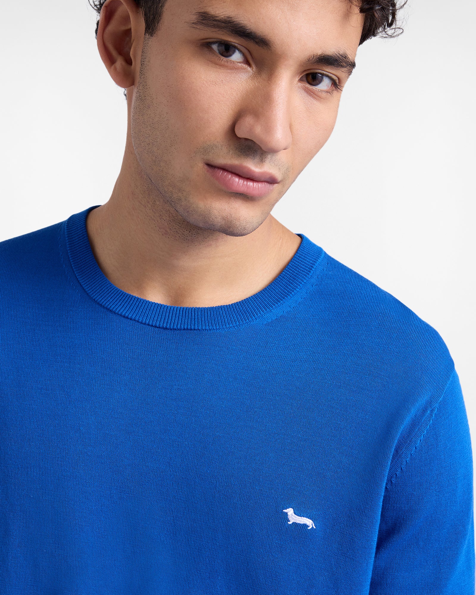 Maglione basic in cotone e crepe Harmont&Blaine HRQ770031076 845, dettaglio tessuto e stile semplice