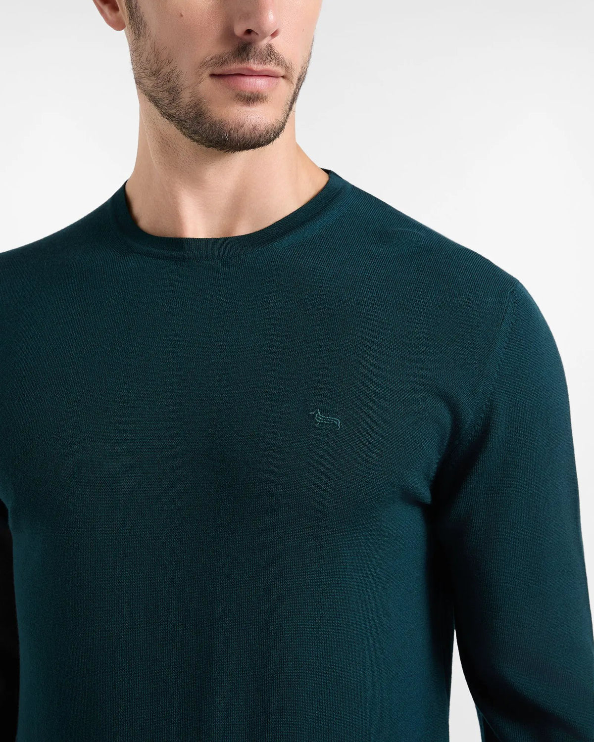 Harmont & Blaine - Maglione uomo HRR001030478 colore 673 Garda - dettaglio tessuto e logo.