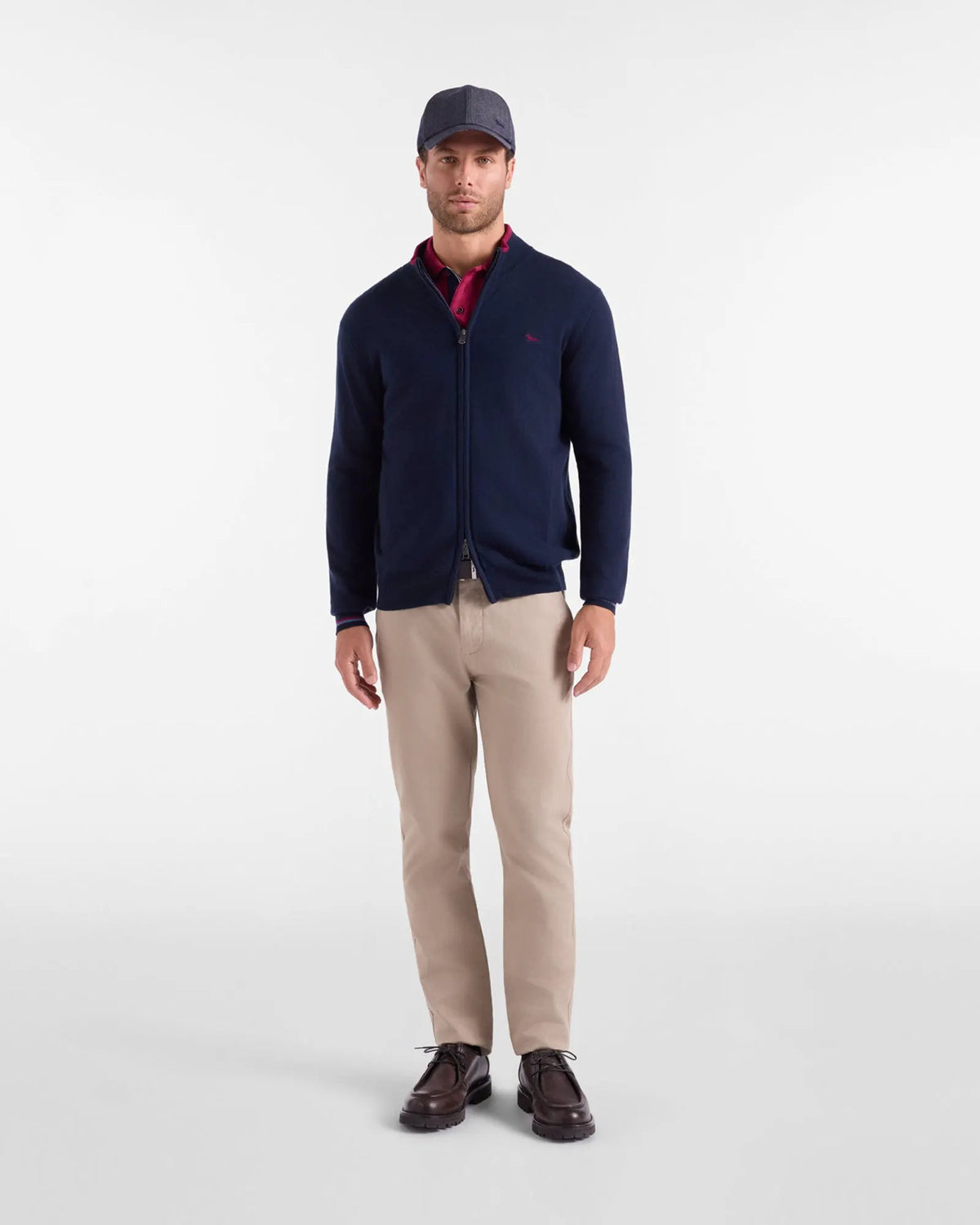 Harmont & Blaine Cardigan Full Zip HRR917030788 801 Blu Navy - Dettaglio nastro e colletto