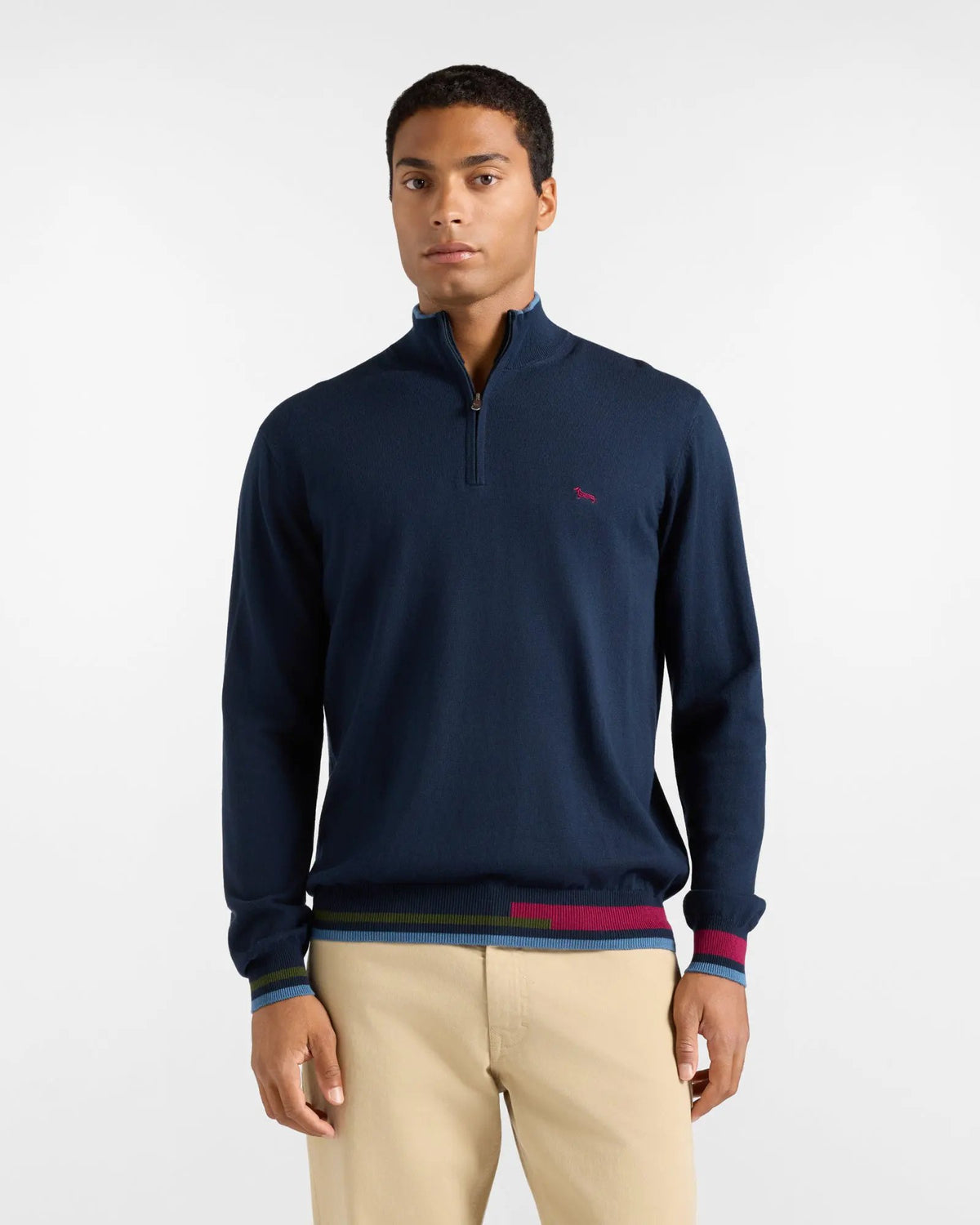 Harmont & Blaine Maglia Mezza Zip Color Block Blu Navy - Vista frontale
