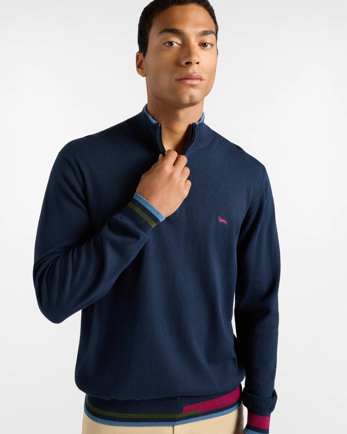 Harmont & Blaine Maglia Mezza Zip Color Block Blu Navy - Vista retro