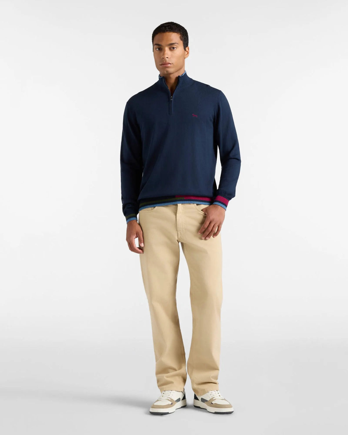 Harmont & Blaine Maglia Mezza Zip Color Block Blu Navy - Dettaglio lavorazione maglia