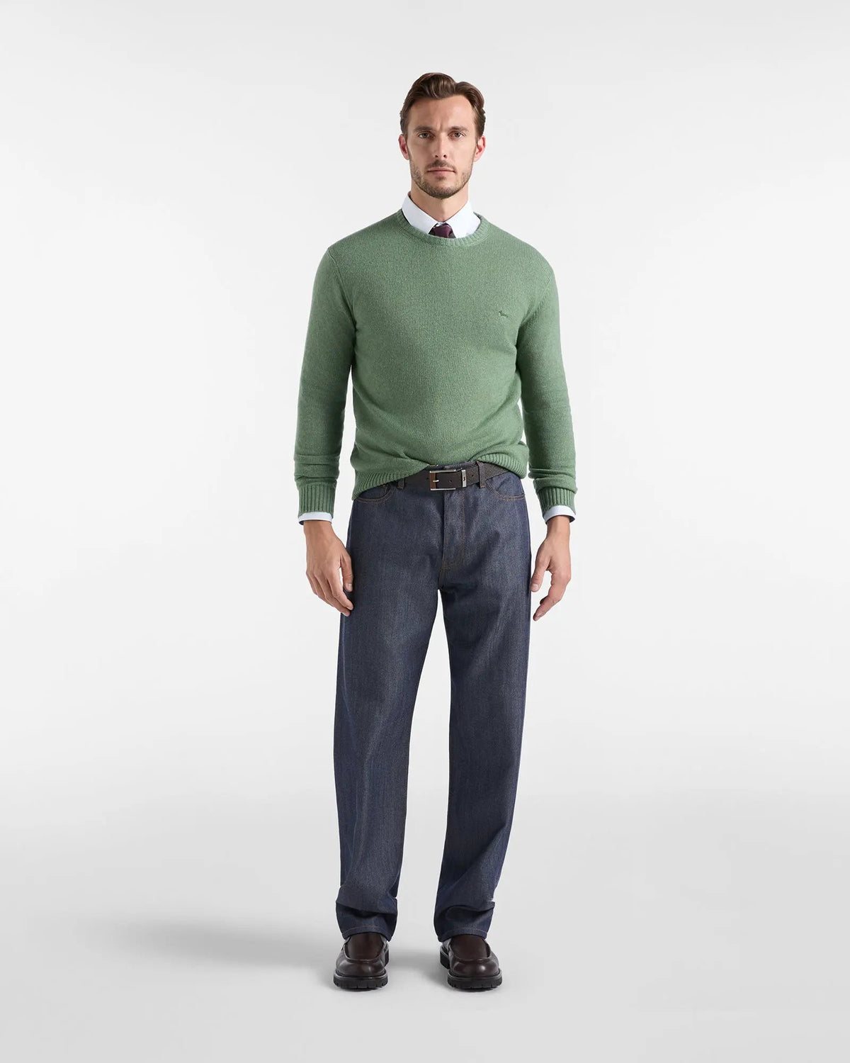 Maglia girocollo Harmont & Blaine verde tinto capo - Dettaglio finiture e lavorazione a coste