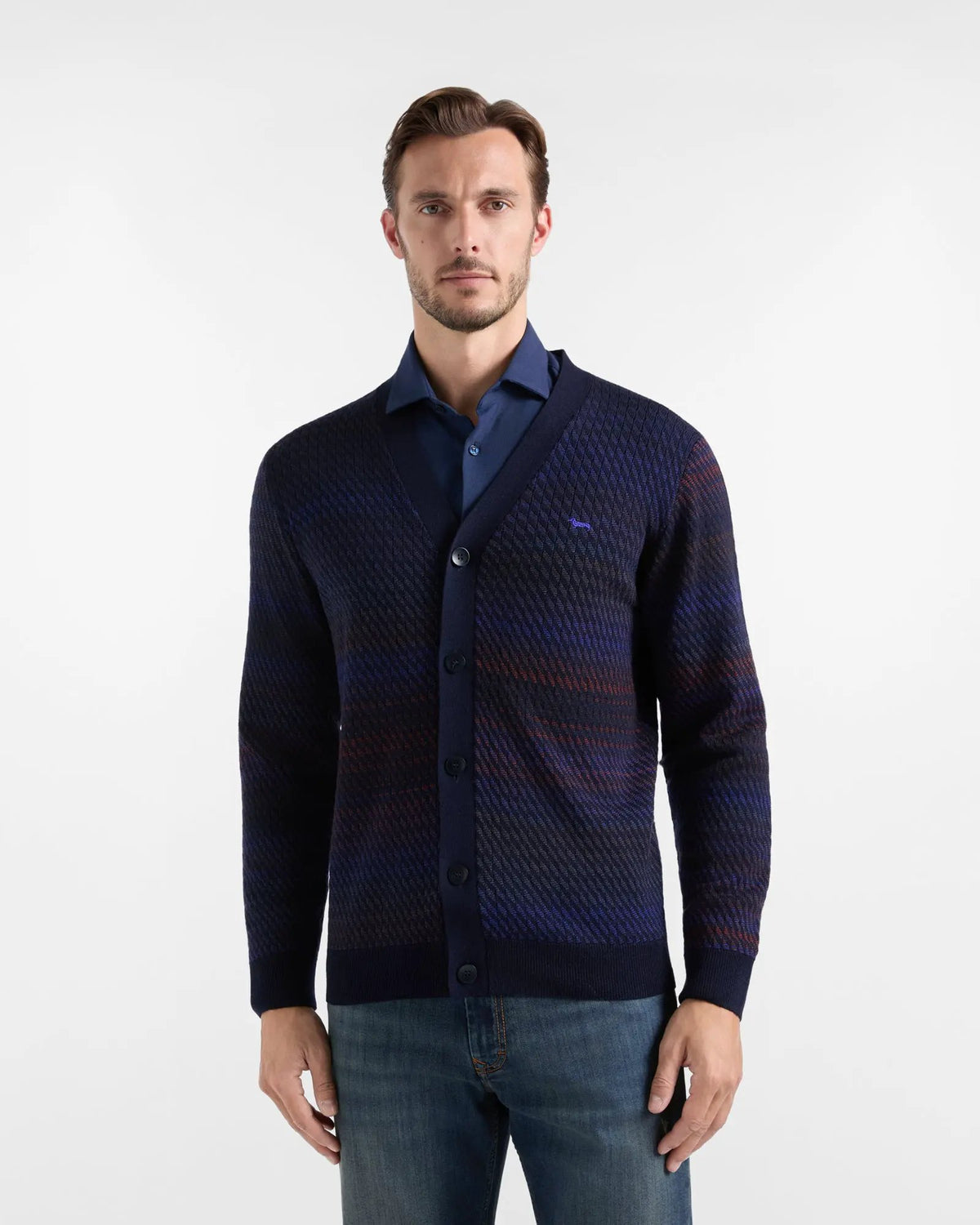 Harmont&Blaine Cardigan Scollo a V 100% Lana Blu Navy HRR963030277 - Vista frontale
