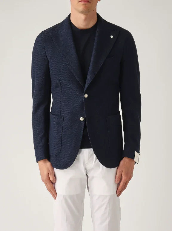 Giacca uomo blu elegante in tessuto strutturato, abbigliamento maschile Made in Italy