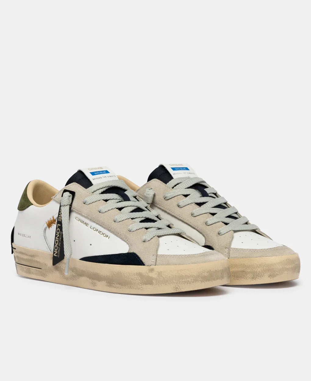 Sneakers uomo Crime London in pelle e suede beige, dettagli vintage, stile casual
