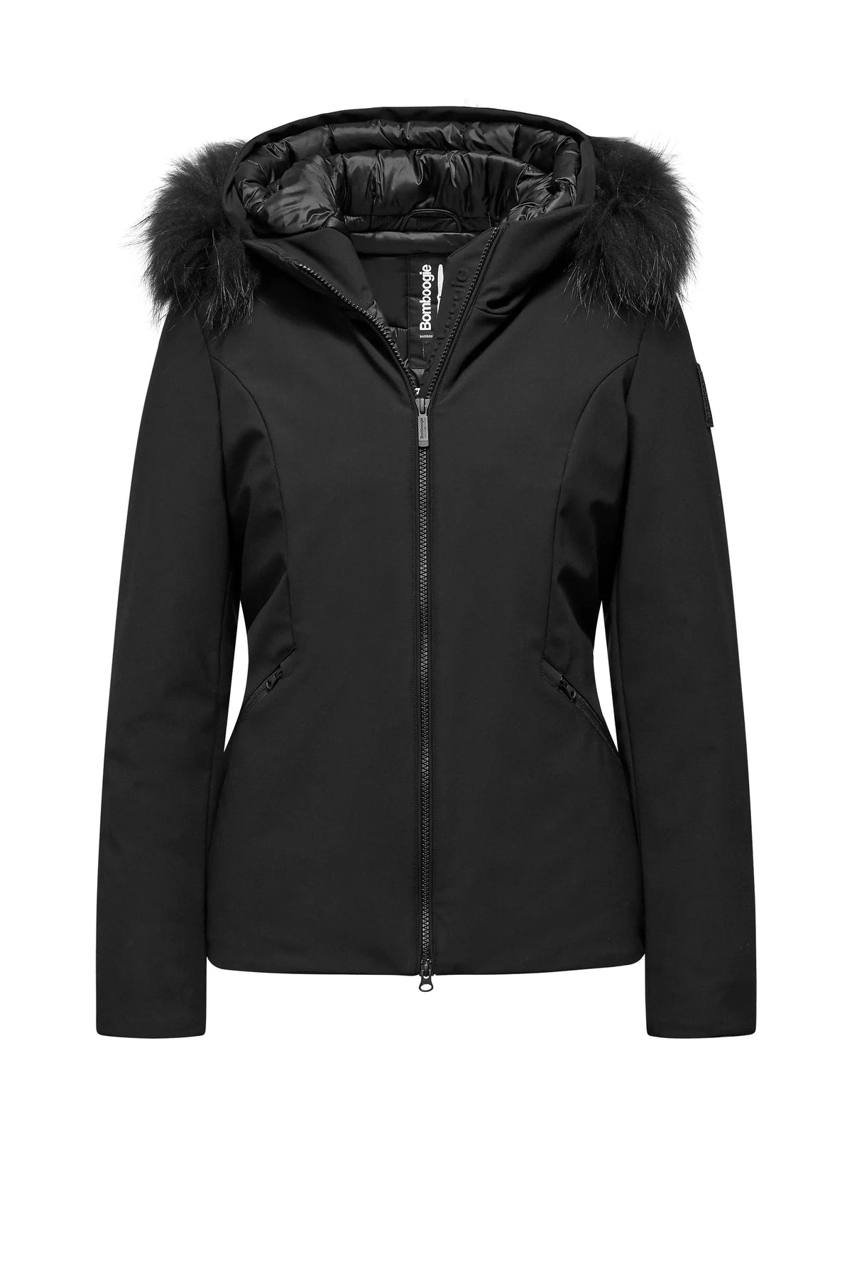 Giacca slim imbottita Bomboogie JW176PTNSR6 nero con cappuccio e pelliccia staccabile - Vista frontale