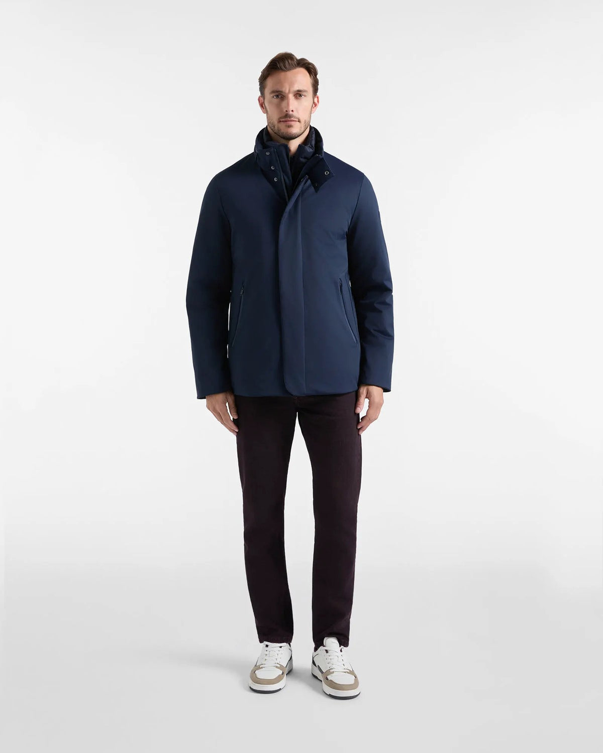 Harmont & Blaine Field Jacket Uomo Nylon Stretch Blu Navy - Dettaglio collo e logo