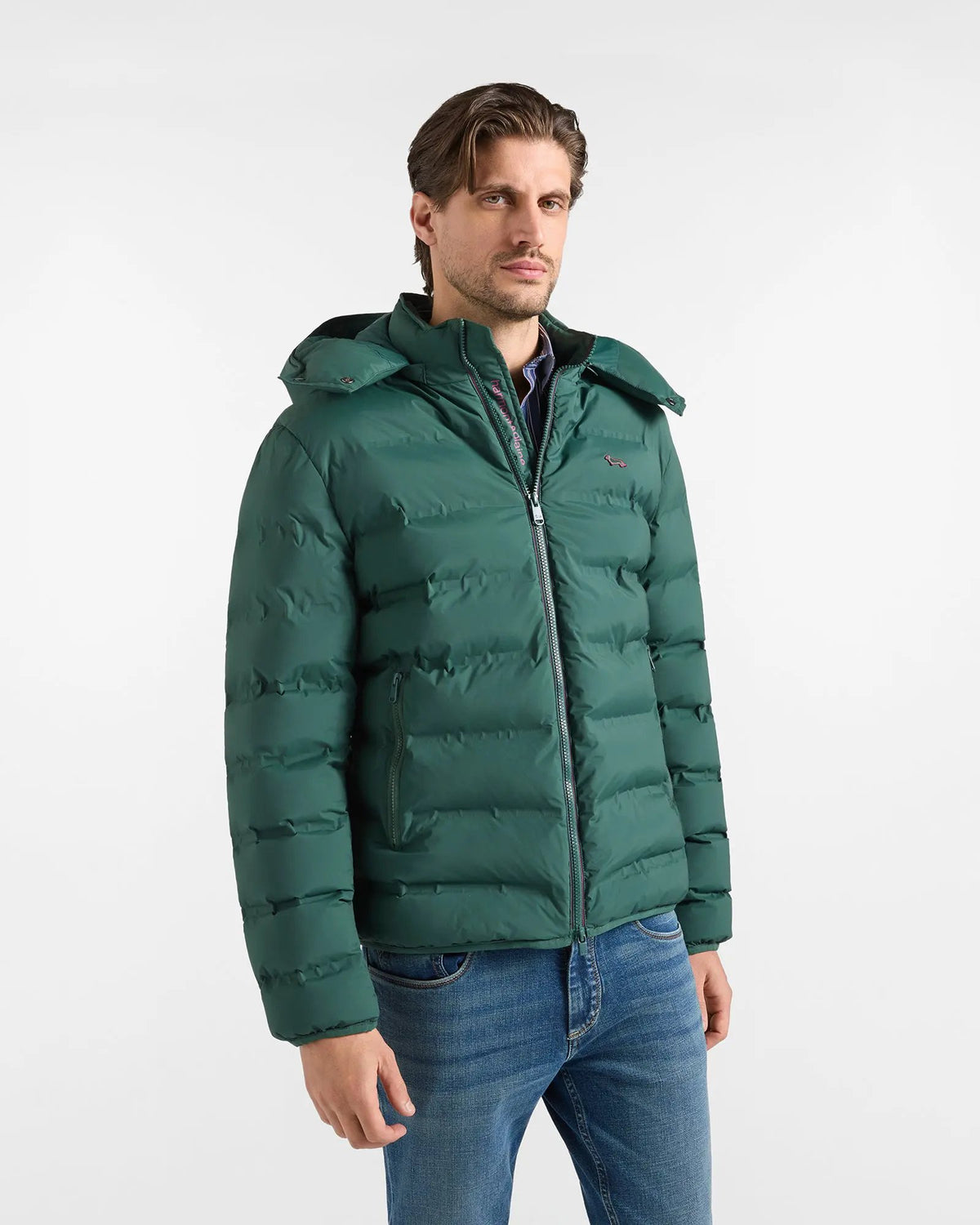 Bomber Uomo Harmont & Blaine con Trapunta Termofix Verde Bottiglia - Vista Frontale