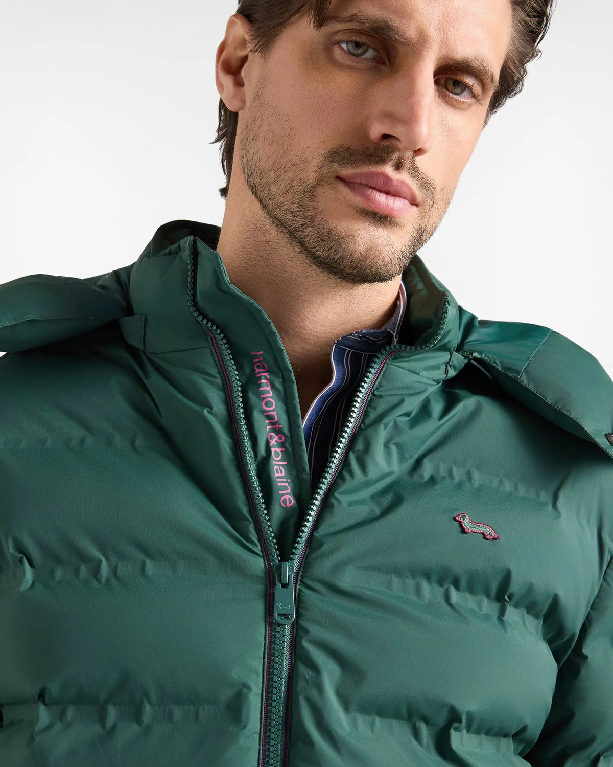 Bomber Uomo Harmont & Blaine con Trapunta Termofix Verde Bottiglia - Vista Retro