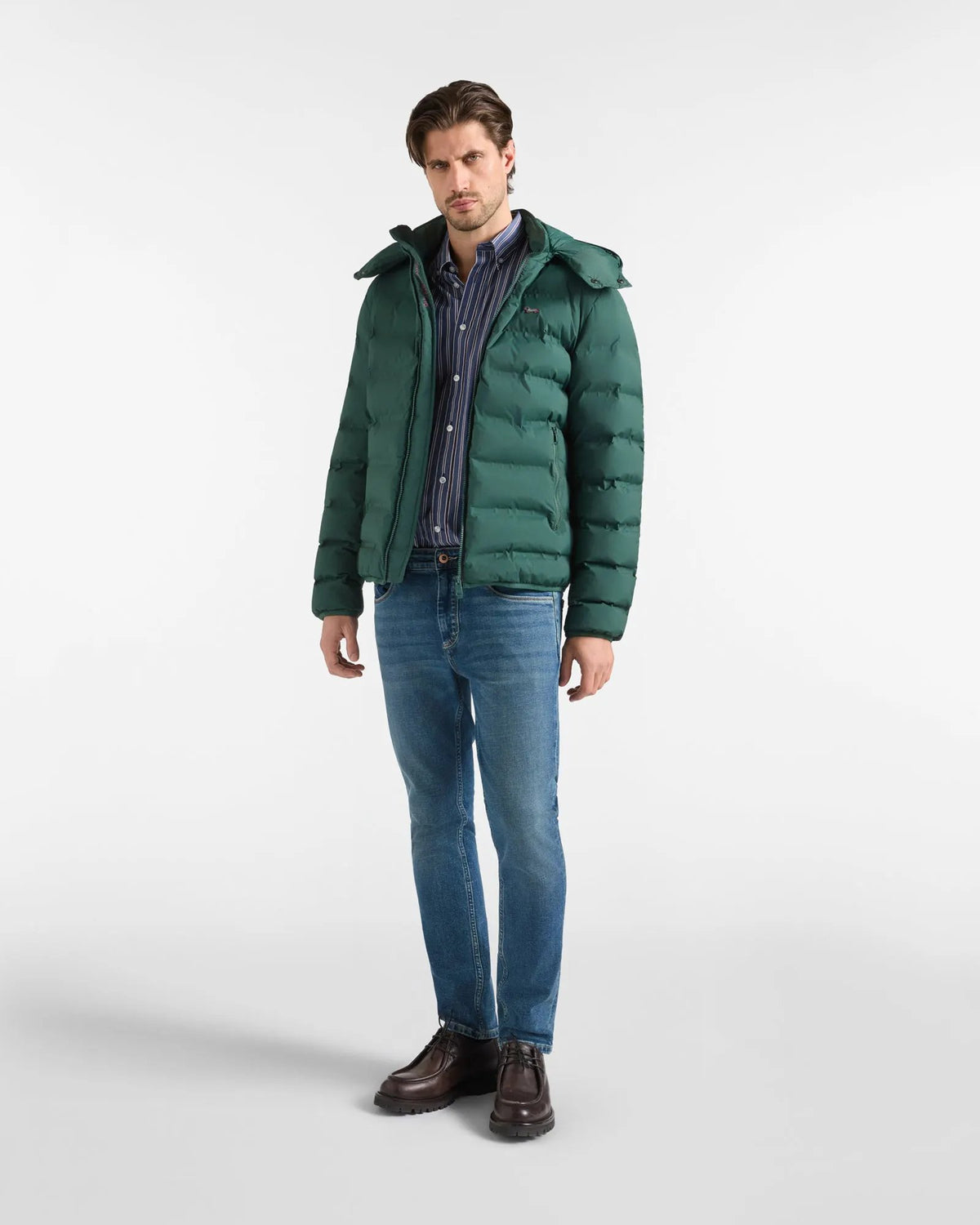 Bomber Uomo Harmont & Blaine con Trapunta Termofix Verde Bottiglia - Dettaglio Logo e Tessuto Tecnico
