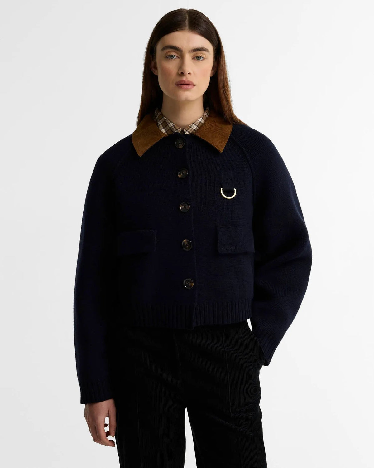 Barbour Alverstone Knitted Cardigan Navy - Vista frontale