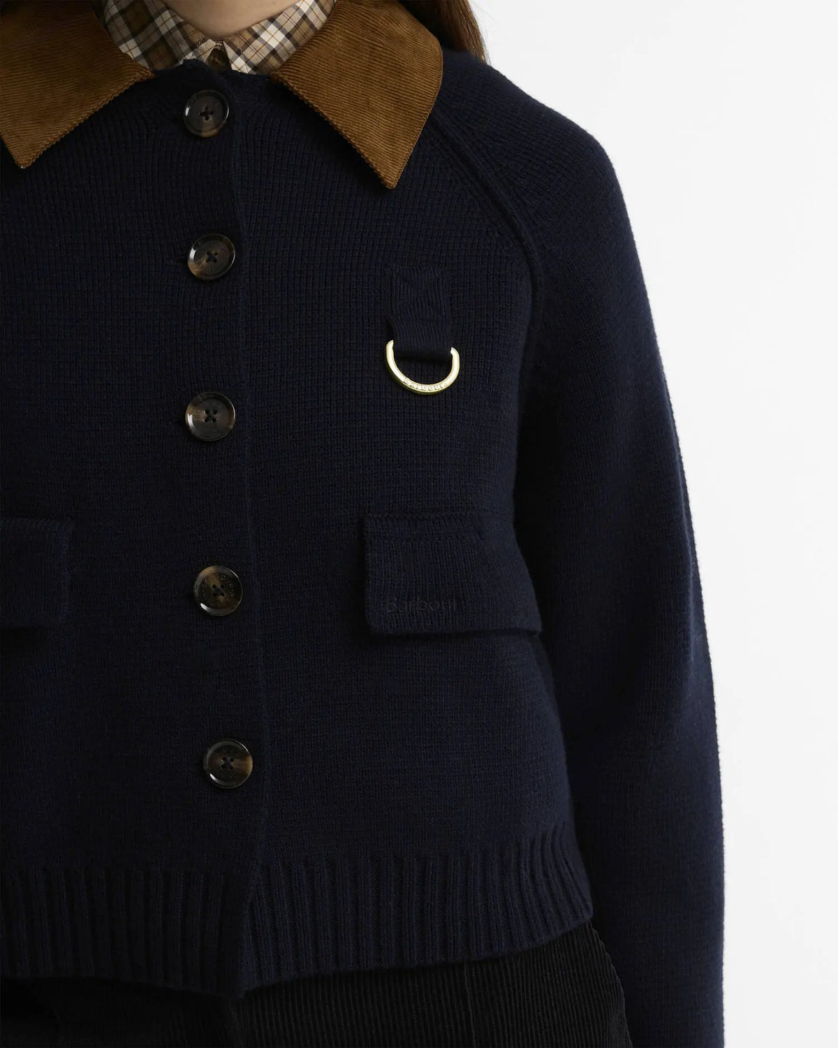 Barbour Alverstone Knitted Cardigan Navy - Dettaglio colletto e bottoni