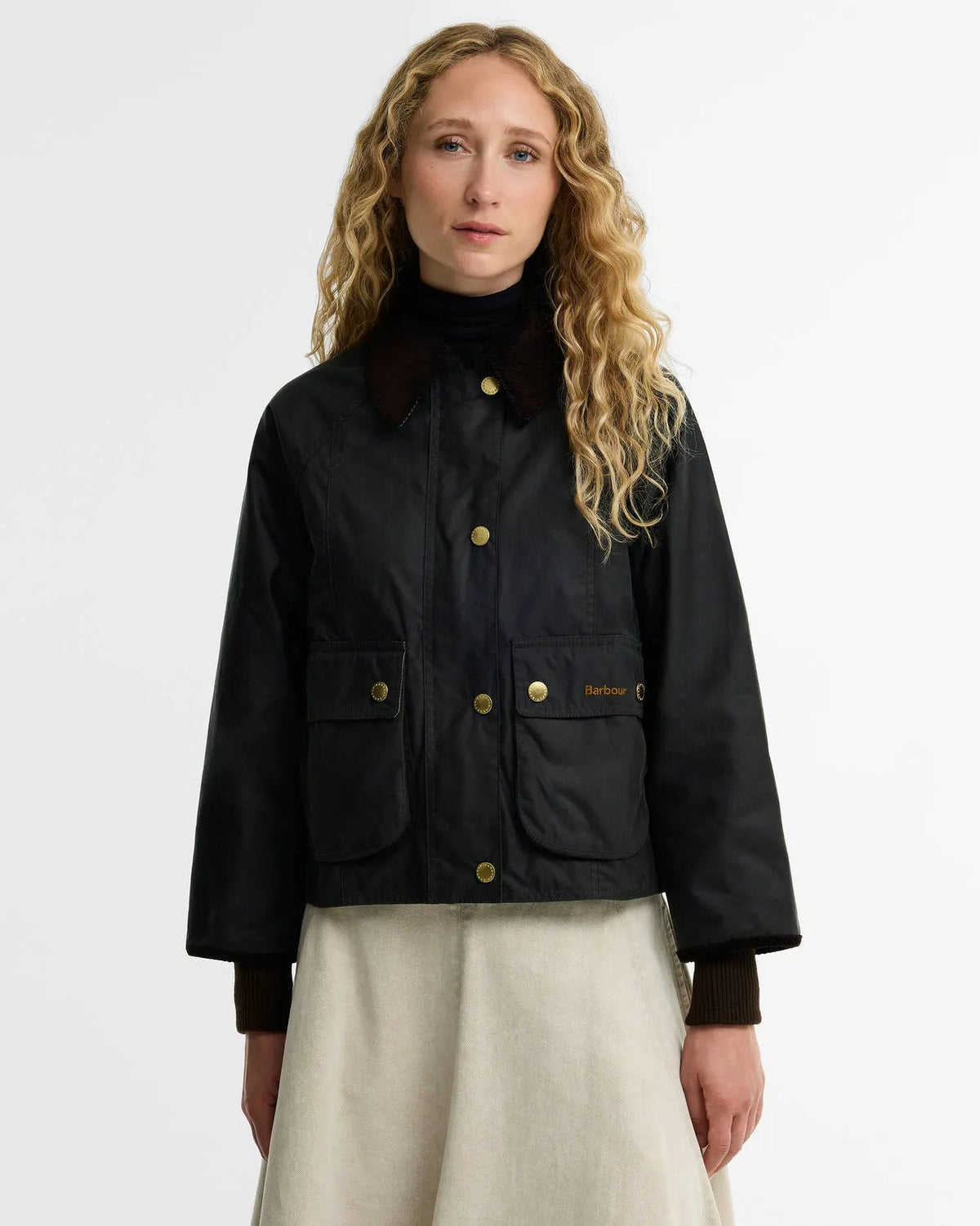 Barbour Cropped Beadnell Waxed Jacket LWX1403 SG51 Sage - vista frontale