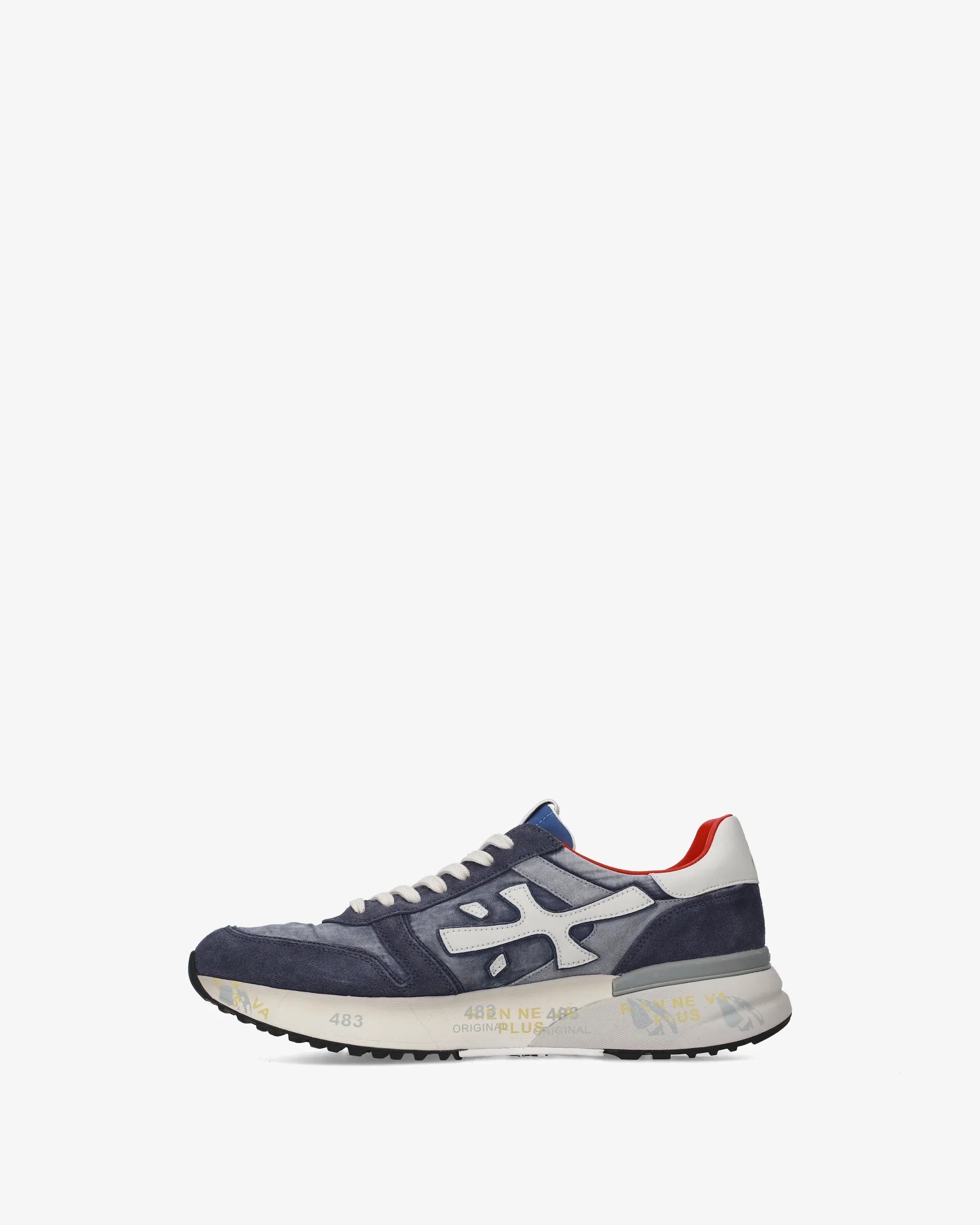 Sneaker uomo blu con dettagli bianchi e rossi, suola in gomma, stile casual elegante