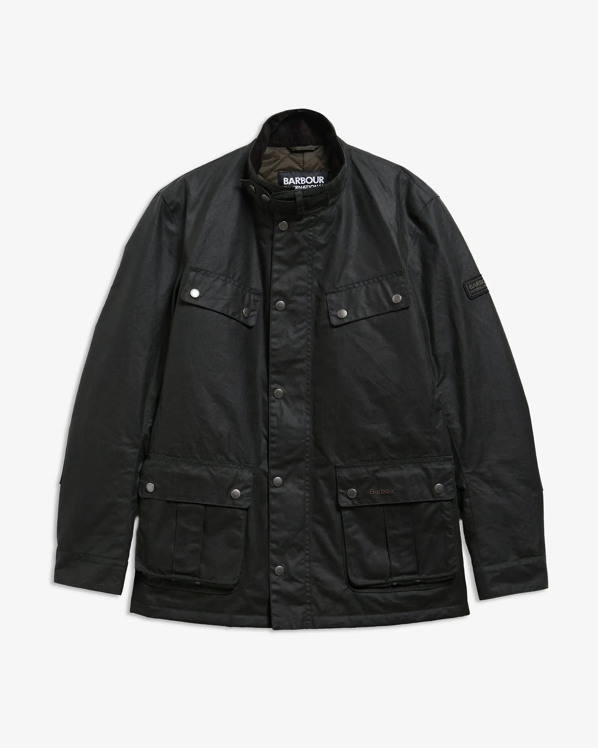 Giacca cerata Barbour Duke colore verde salvia vista frontale piatta