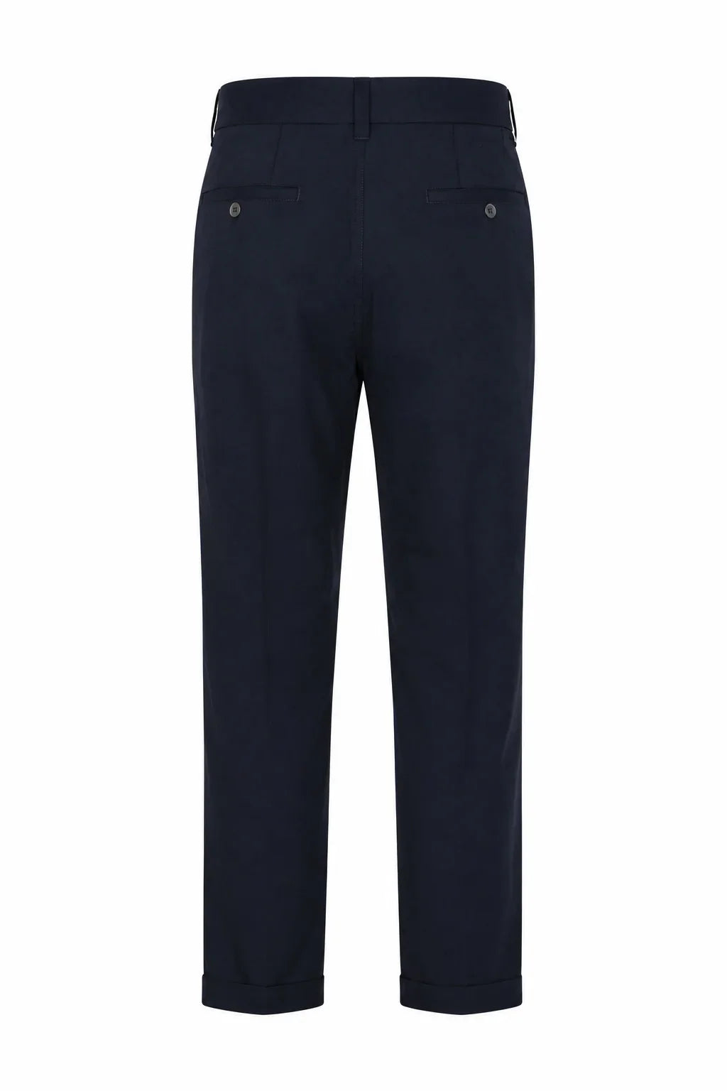 Pantaloni uomo eleganti blu scuro, tasche posteriori a filetto, vestibilità moderna