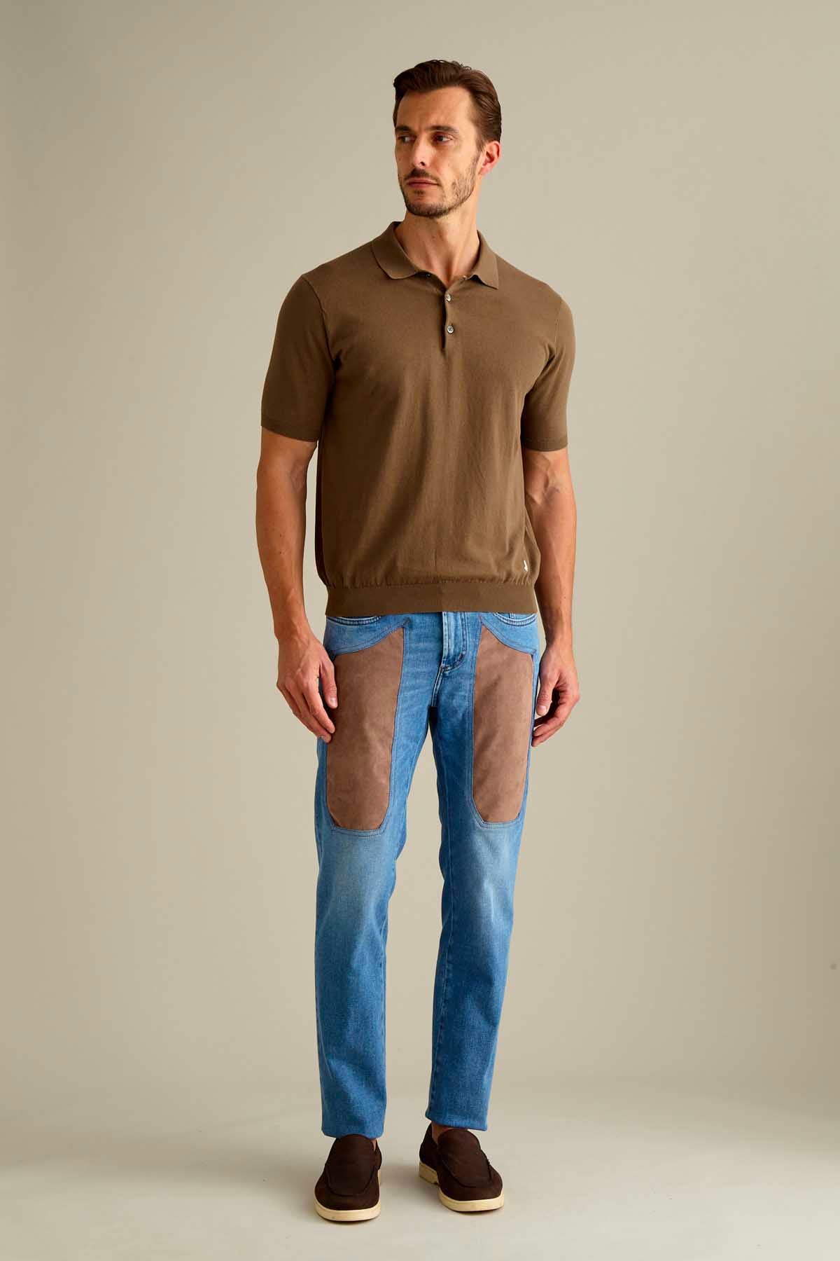JECKERSON PA077JOHN002 DENI043 D148B JEAN JOHN 5 POCHES ÉCUSSON ALCANTARA BEIGE