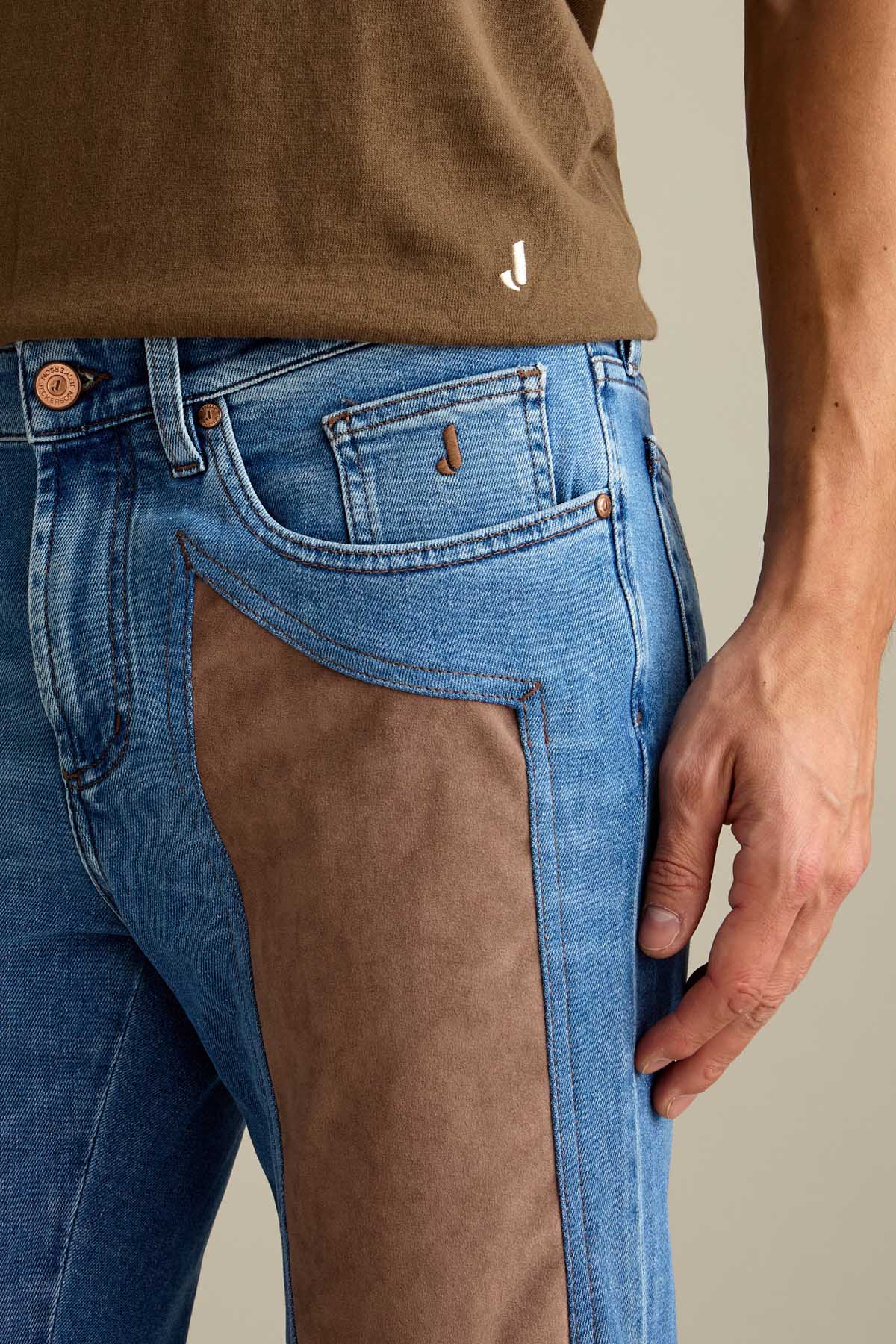 JECKERSON PA077JOHN002 DENI043 D148B JEAN JOHN 5 POCHES ÉCUSSON ALCANTARA BEIGE