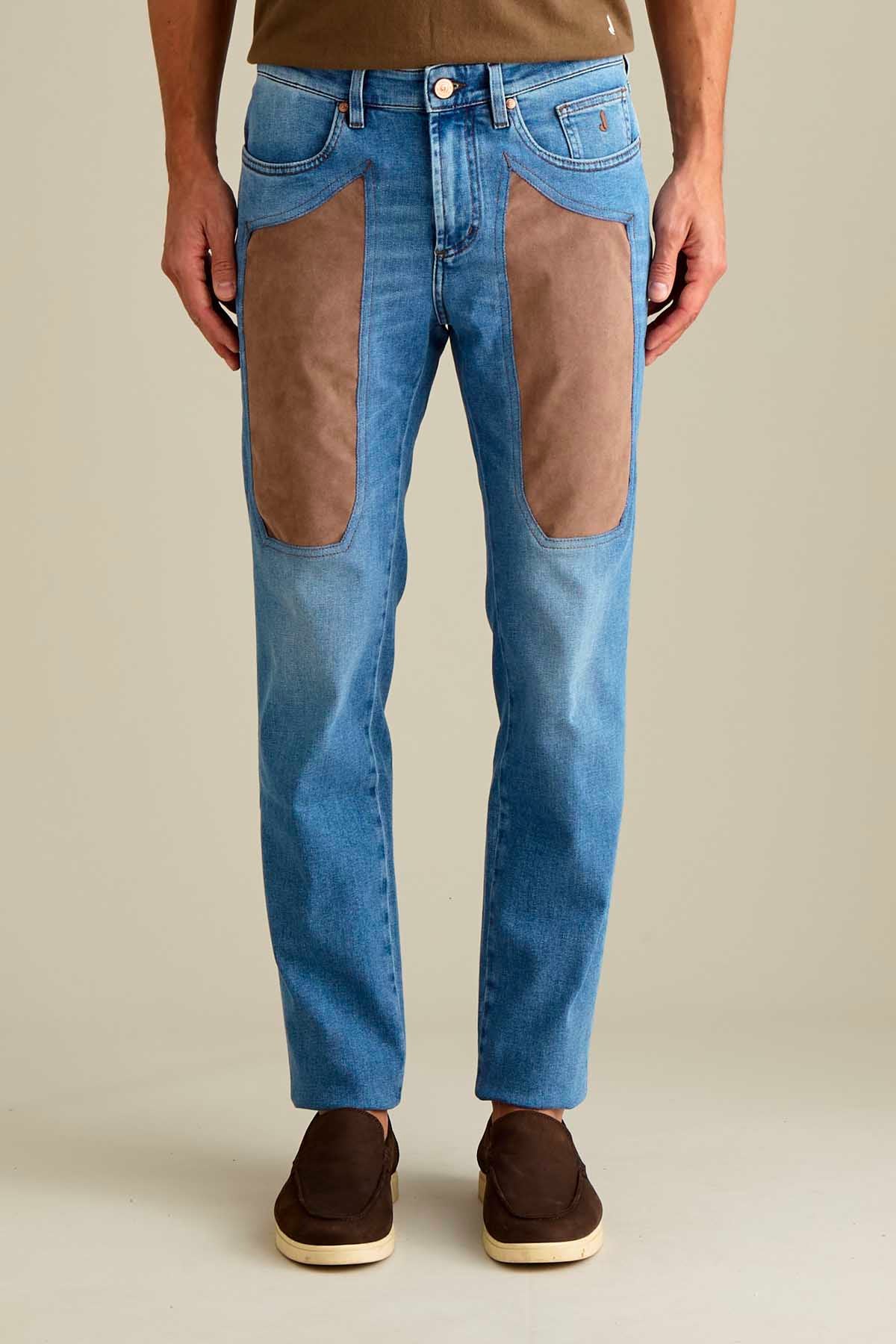 JECKERSON PA077JOHN002 DENI043 D148B JEAN JOHN 5 POCHES ÉCUSSON ALCANTARA BEIGE