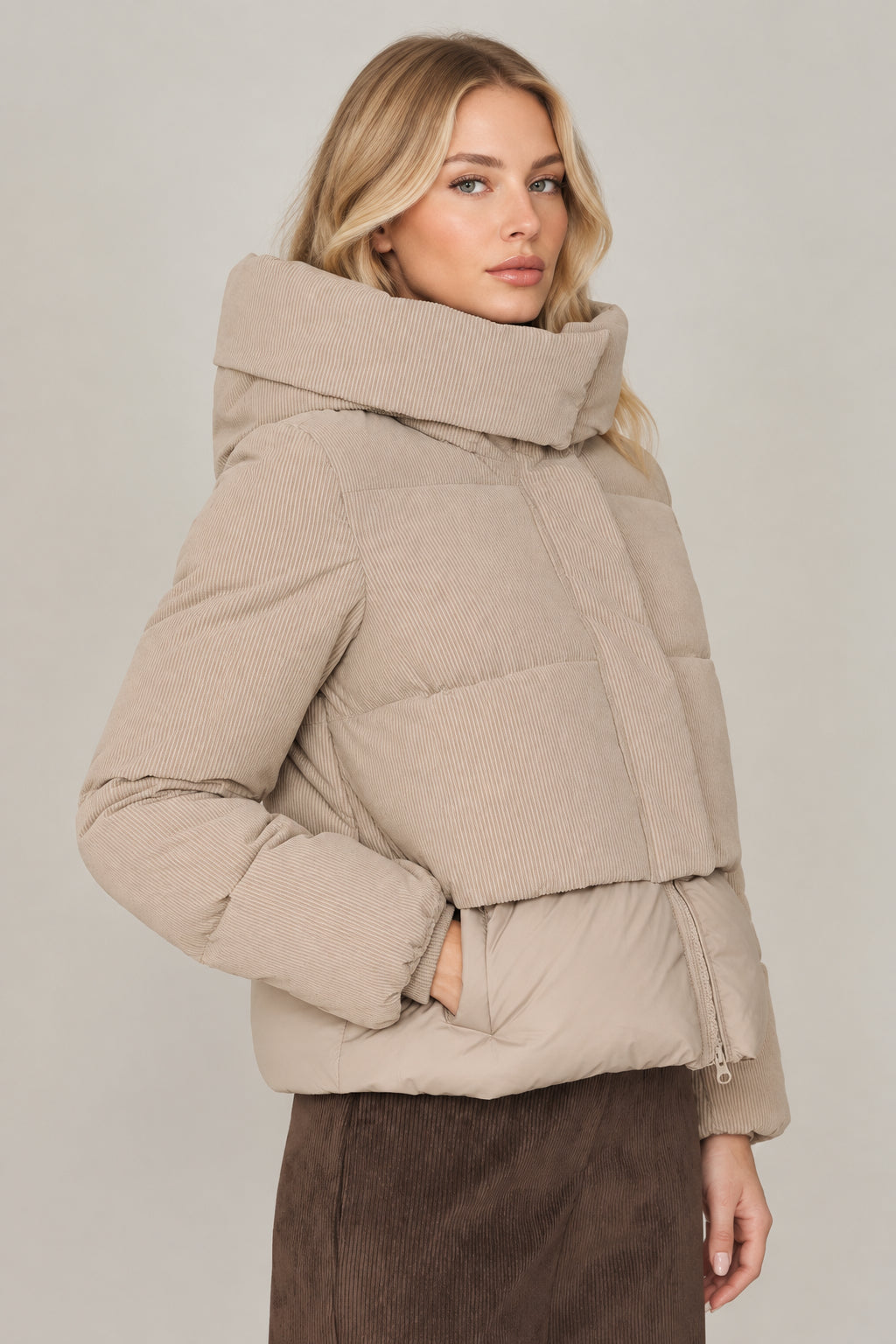 Giacca Bomboogie JW9782 Oyster Shell - dettaglio zip e chiusura