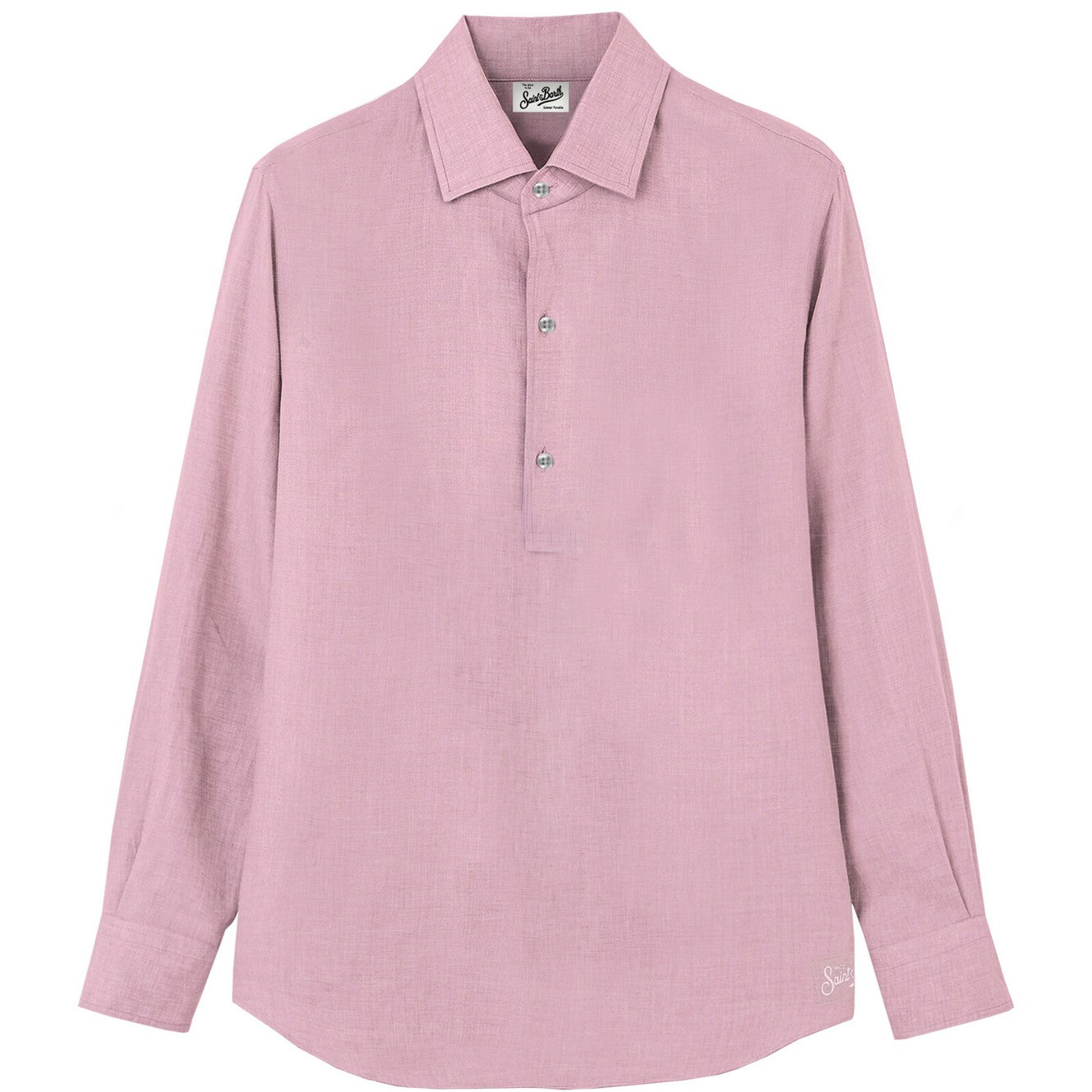 Maglietta polo lunga SAINT BARTH RAPHAEL in lino rosa chiaro, dettagli eleganti e tessuto leggero.