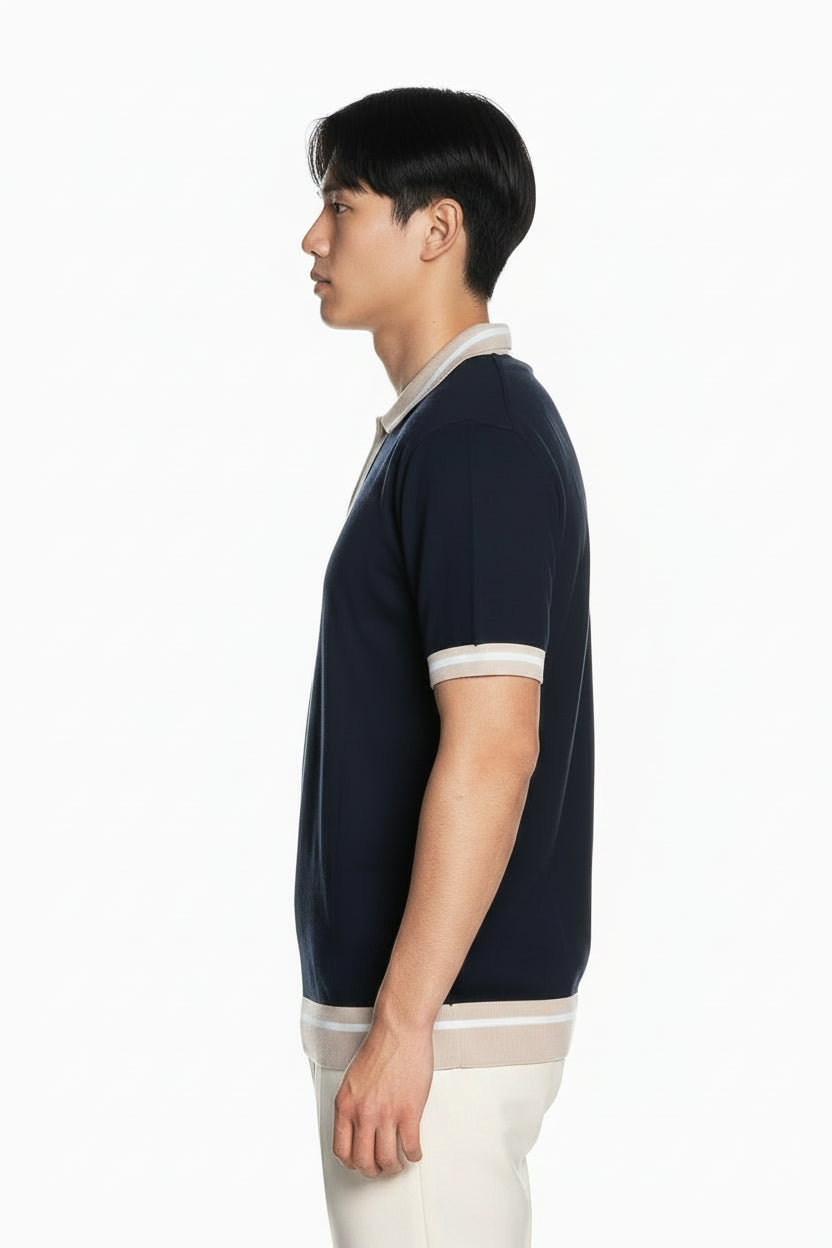 Peuterey Rolle Polo Uomo Cotone Tricot Dettagli Contrasto Blu
