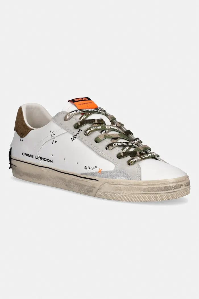 Crime London Sneaker Distressed 19071PP8.10 Bianco Cuoio - Vista Frontale