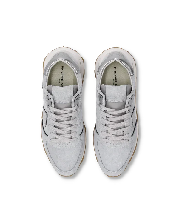 Sneakers uomo Philippe Model grigie in pelle e tessuto, vista dall'alto, stile casual
