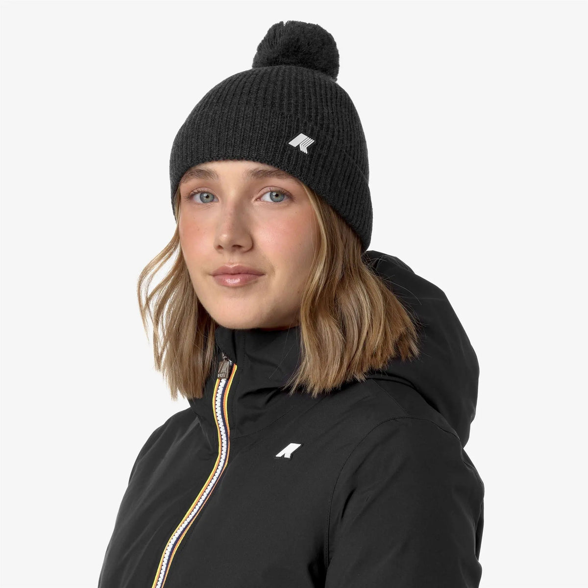 K-Way Vincienne Cardigan Stitch Wool Beanie K1151QW - nero (Black Pure Melange) vista frontale