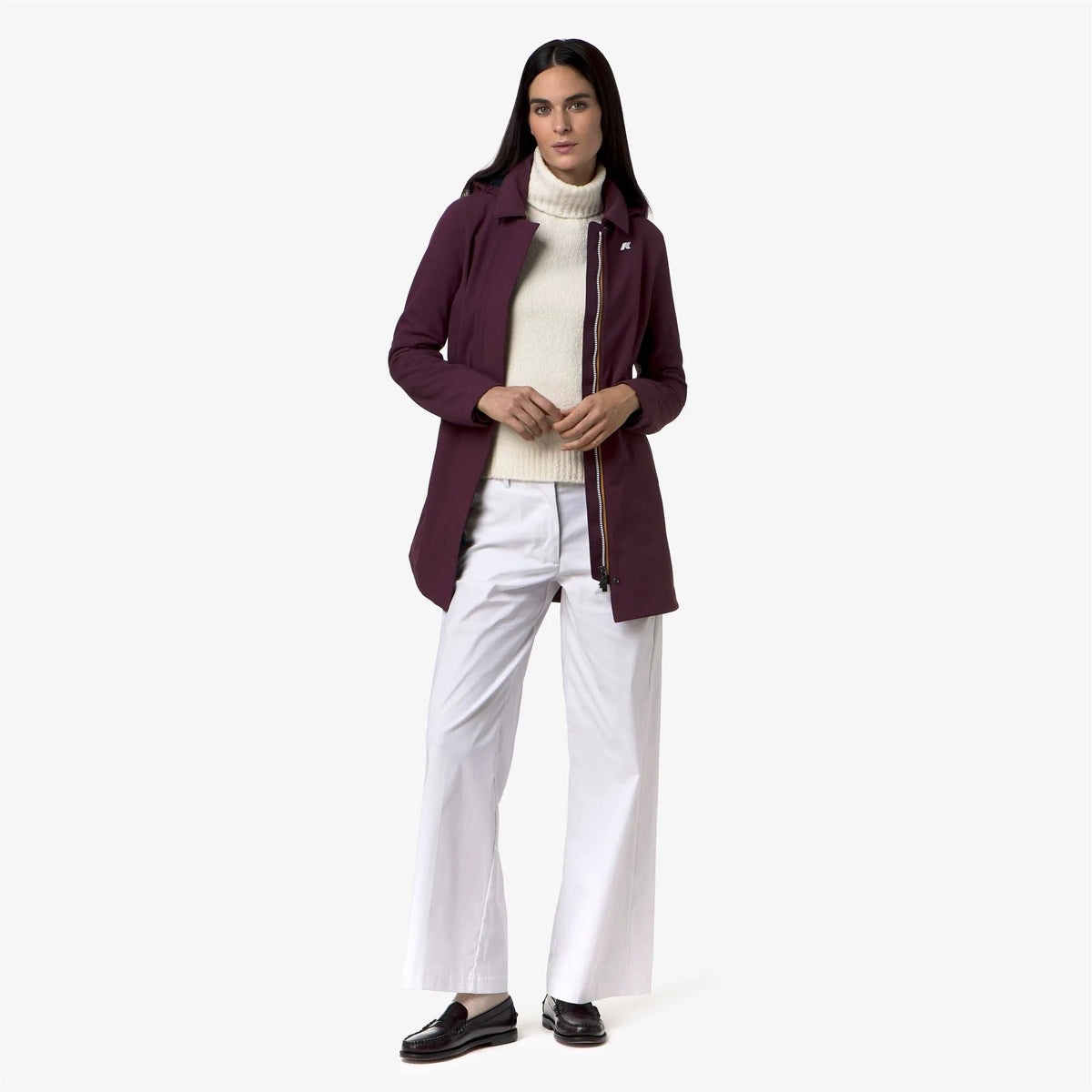 Giacca Mathy Bonded da donna, lunghezza 3/4, colore Violet Mauve Wine (codice D0R) - dettaglio chiusura