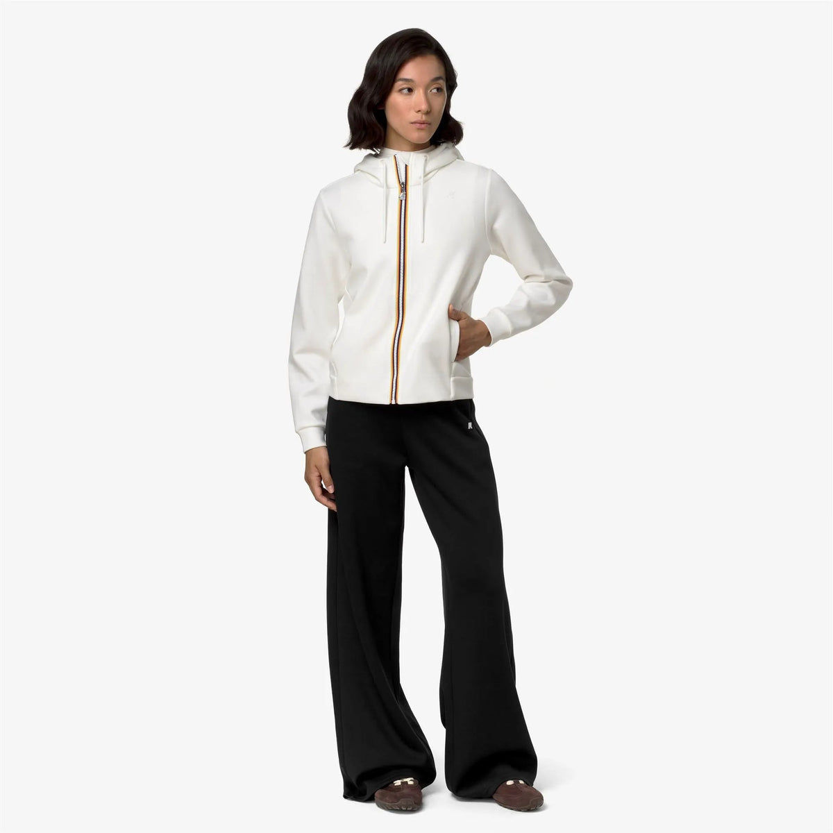 Felpa con cappuccio K-Way Deva Light Spacer K31453W XP2 Beige Cashmere - Dettaglio cappuccio e logo applicato