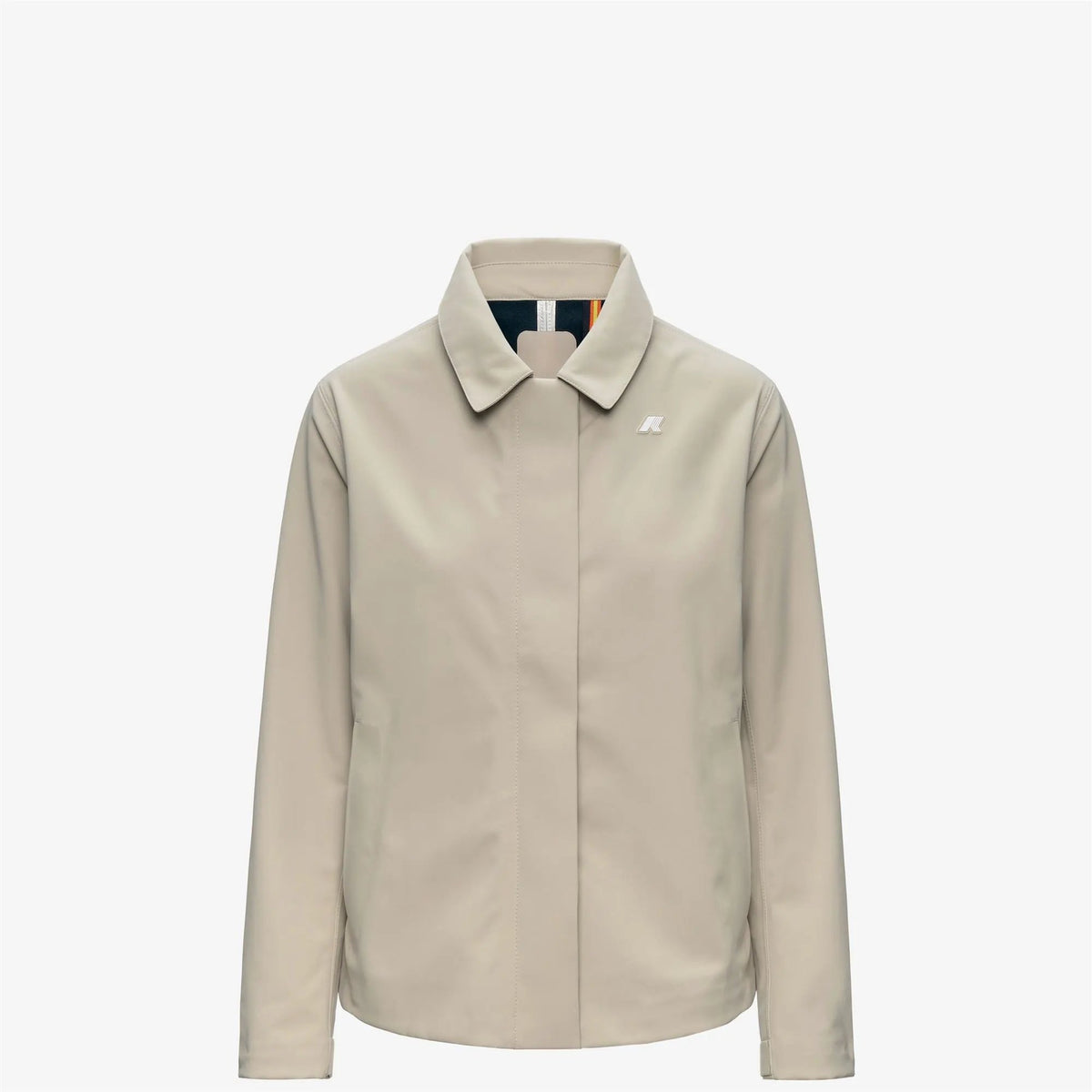 Giacca da donna K-Way Bleizou Bonded - Beige Cashmere / Blue Depth, dettaglio zip.
