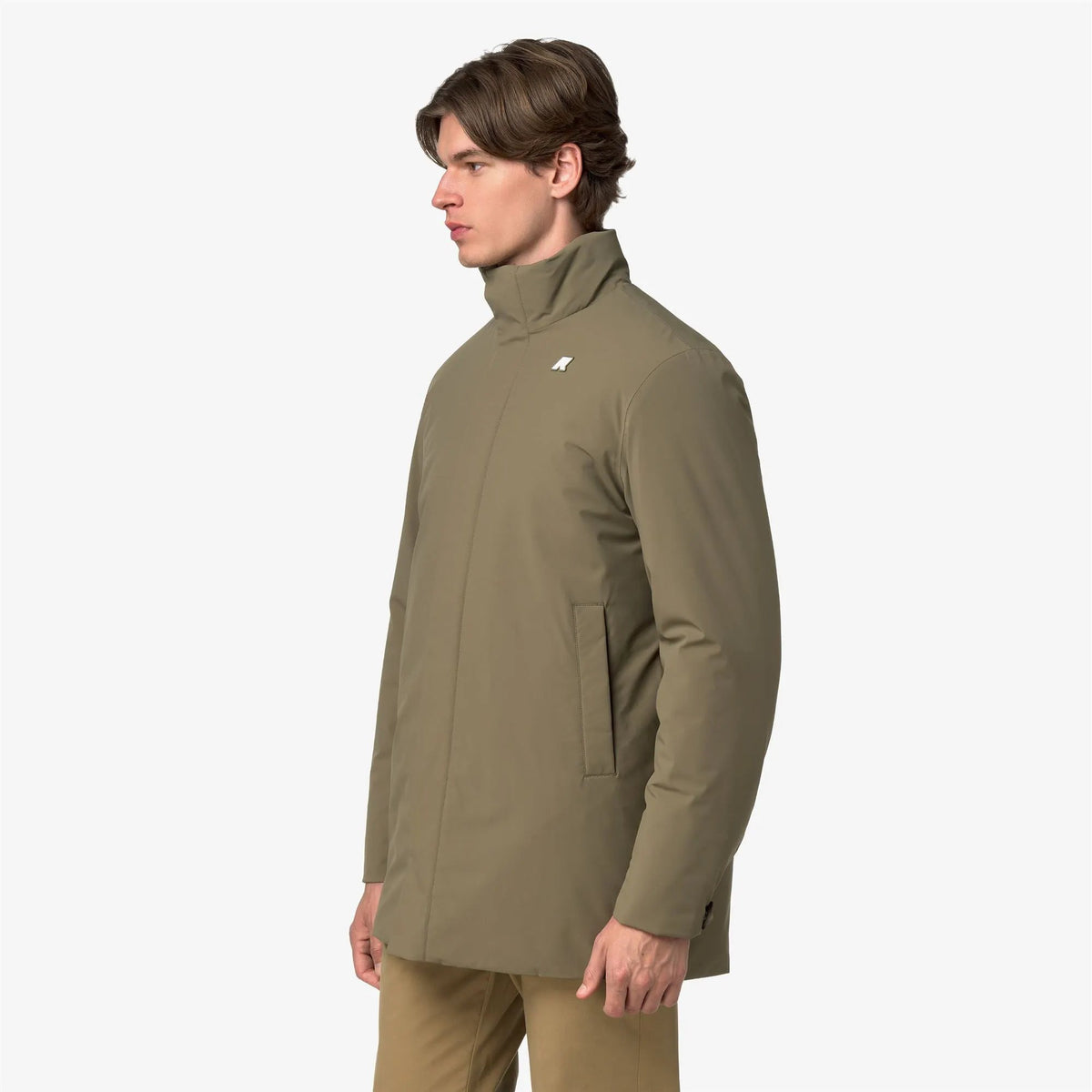 Giacca K-WAY Duke St Warm Green Army - Dettaglio chiusura e collo alto