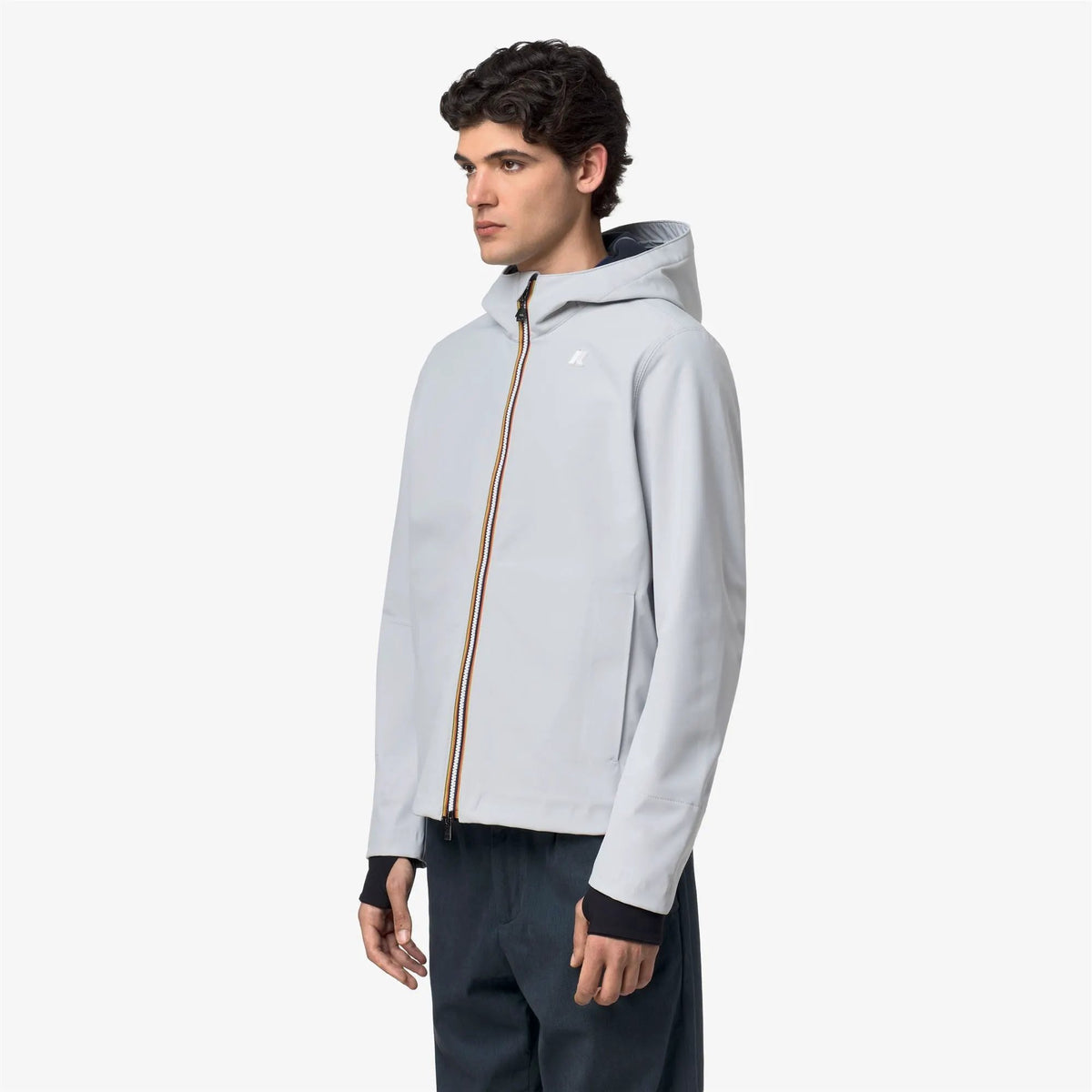 K-Way Jacko Bonded K6131BW D01 — Grey Ash - Blue Depth, dettaglio cappuccio e collo