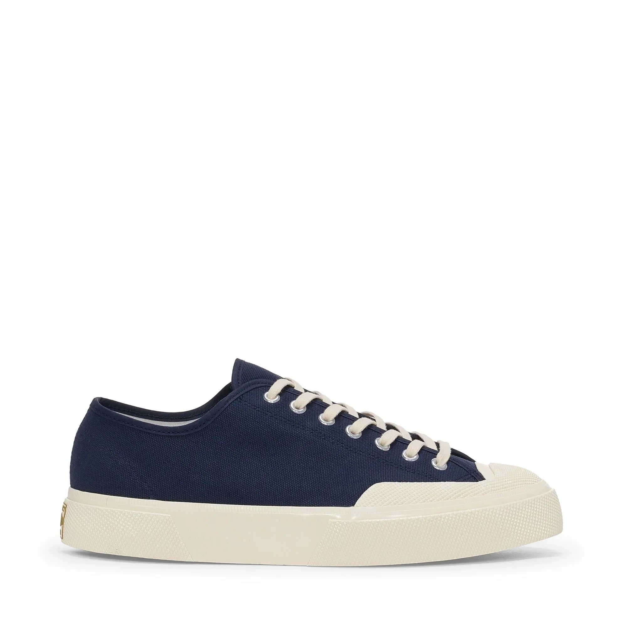 Sneaker bassa uomo blu in tessuto con suola bianca, stile casual elegante