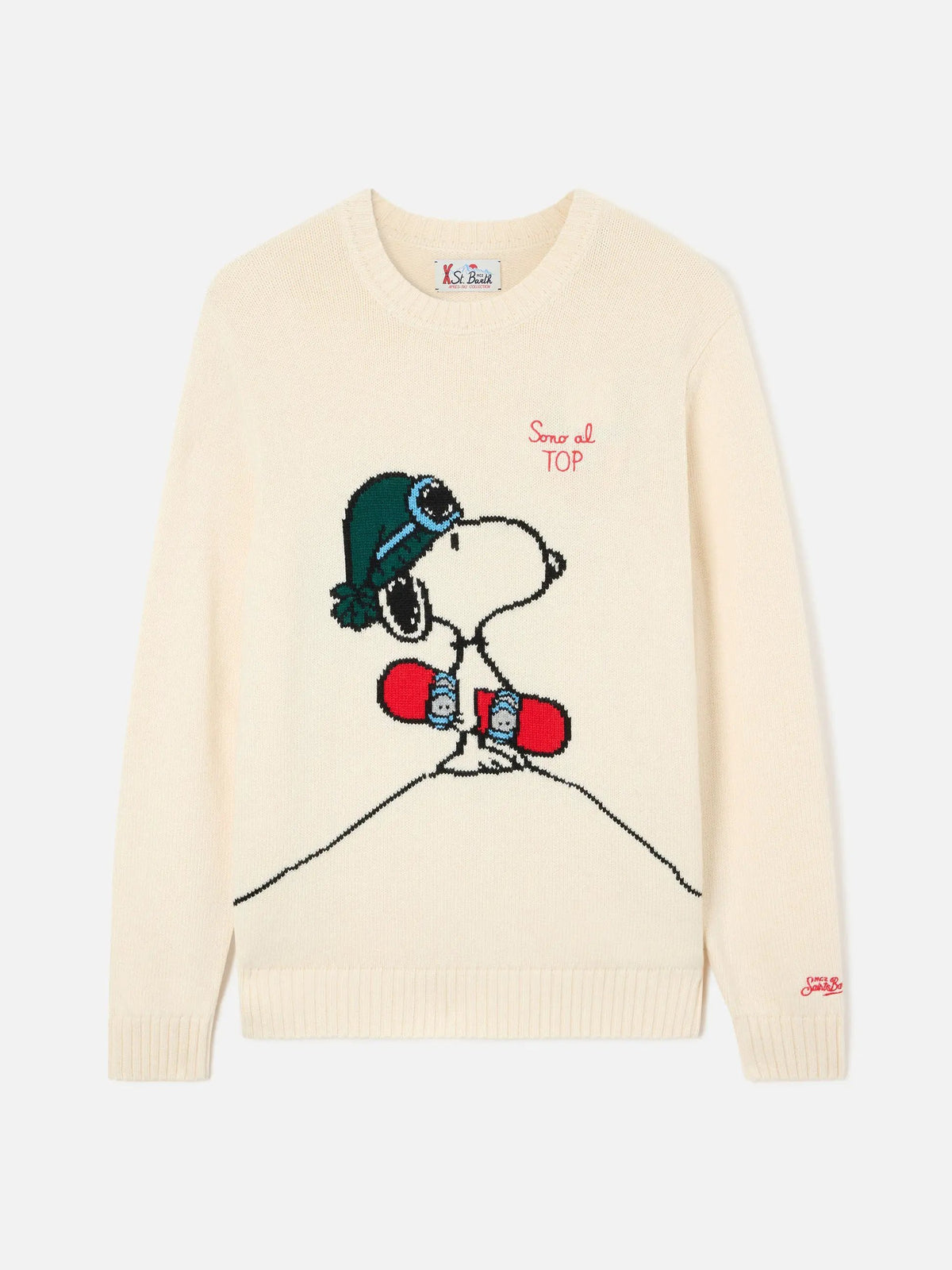 Maglia girocollo Bombardino Light panna con intarsio e ricamo Snoopy — SAINT BARTH BOMD005 / 03340M