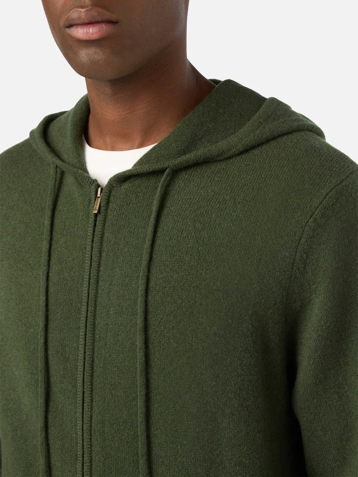 Maglione uomo con cappuccio e zip in lambswool verde militare Saint Barth Notting - Vista posteriore