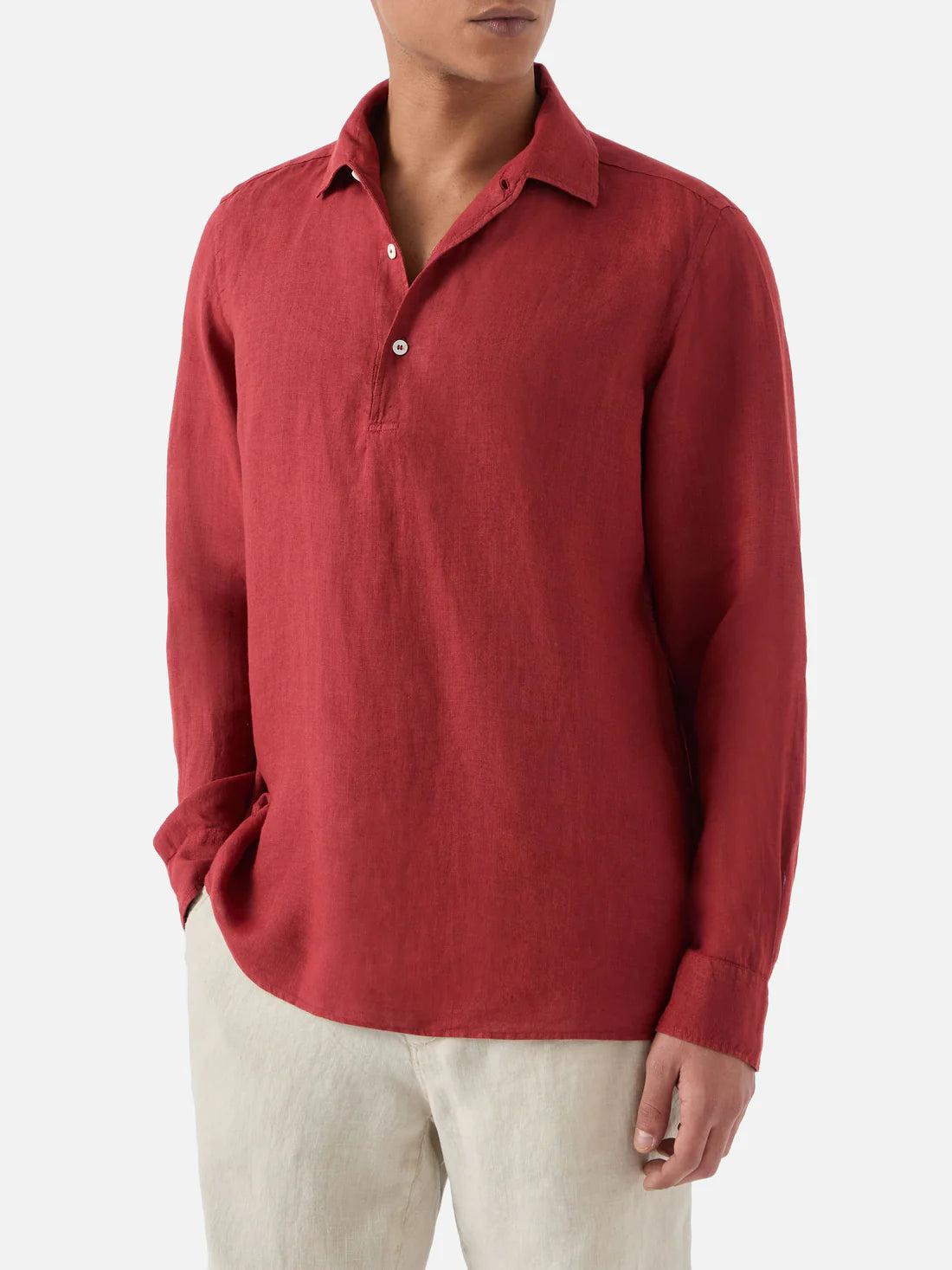 Camicia polo lunga Saint Barth Raphael in tessuto rosso, dettaglio maniche e colletto, stile casual elegante per uomo
